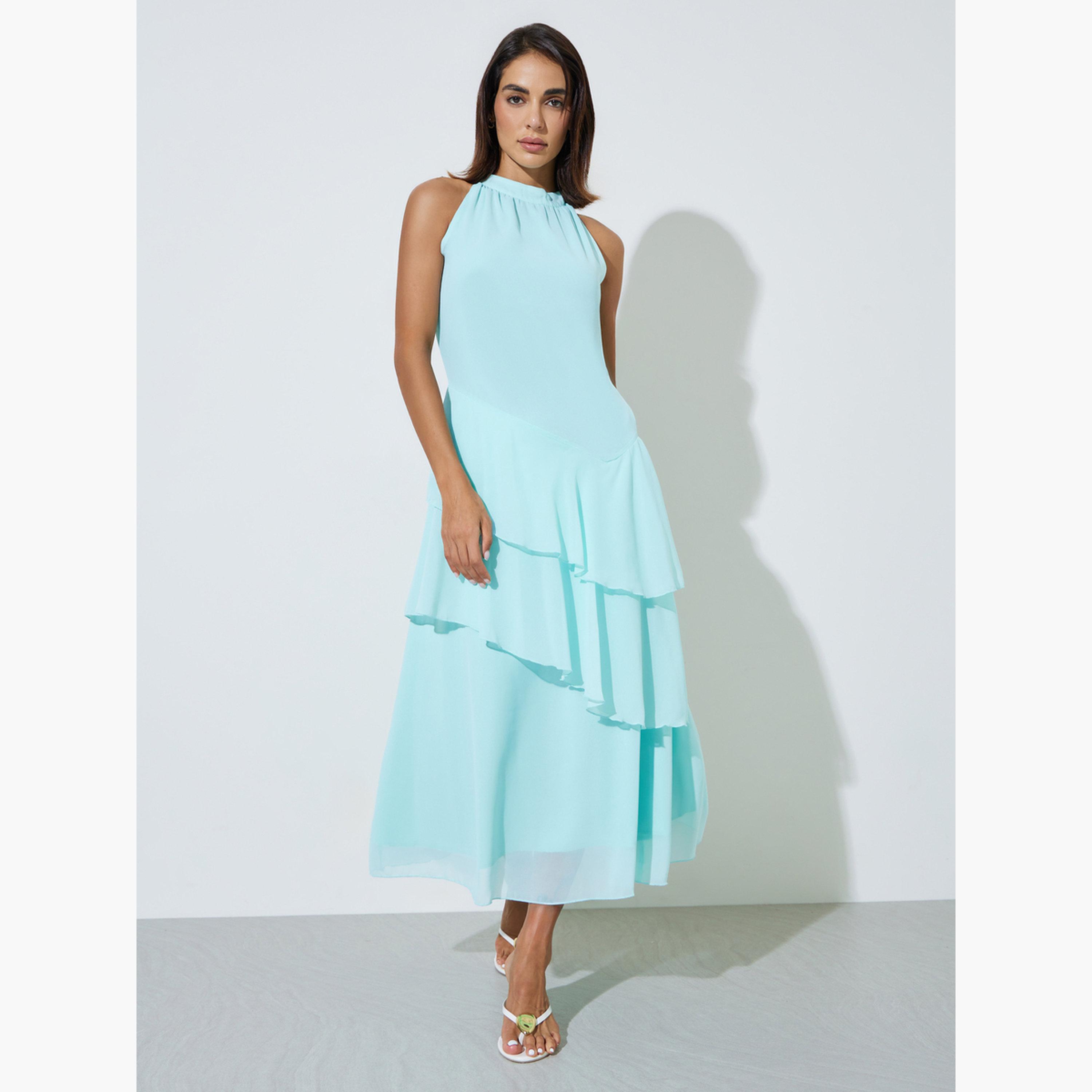 Styli Aqua Sleeveless Ruched A-Line Maxi Dress-women-clothing-dresses-image-1