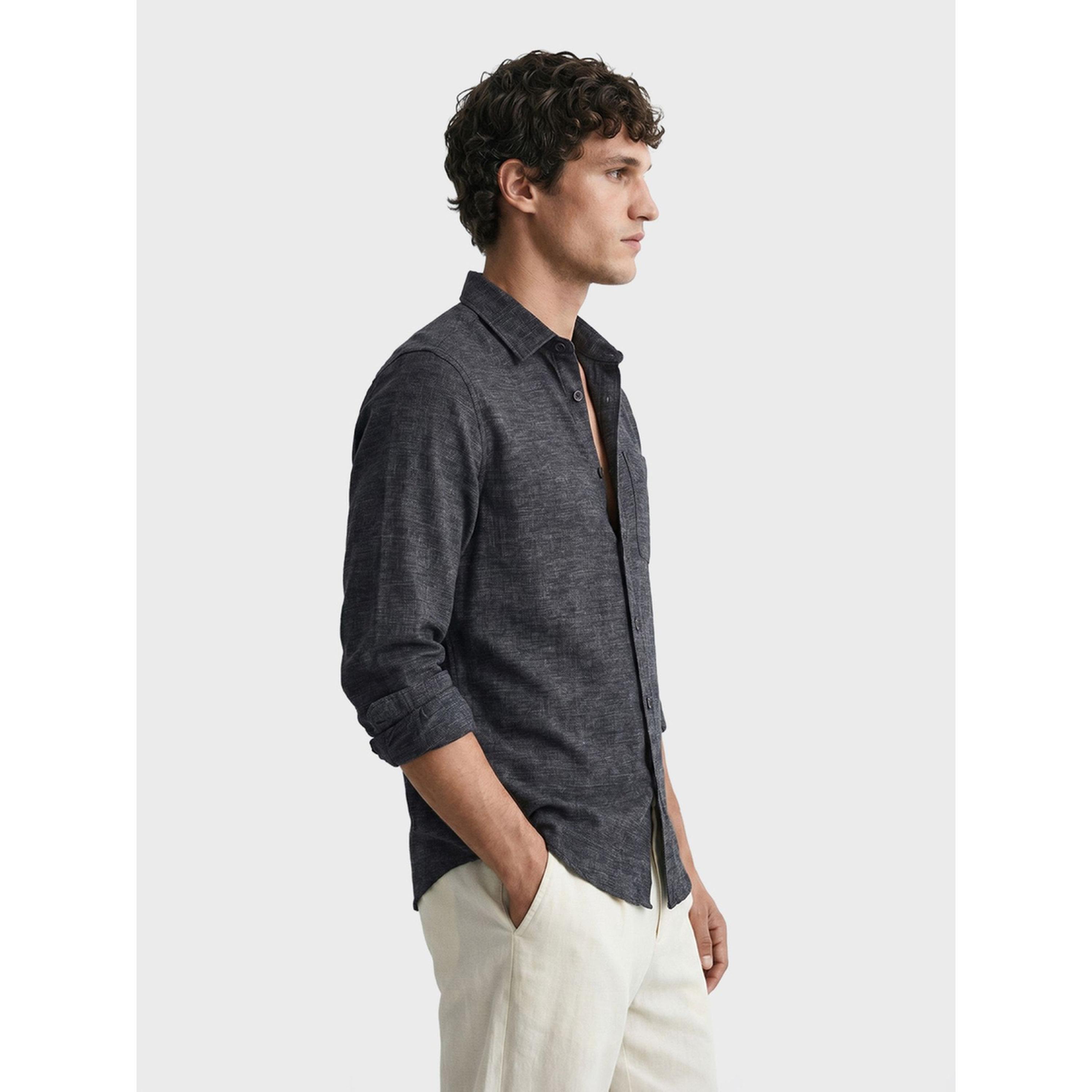 قميص كاجوال سادة بقصة ضيقة وياقة مقصوصة للرجال-men-clothing-shirts-image-2