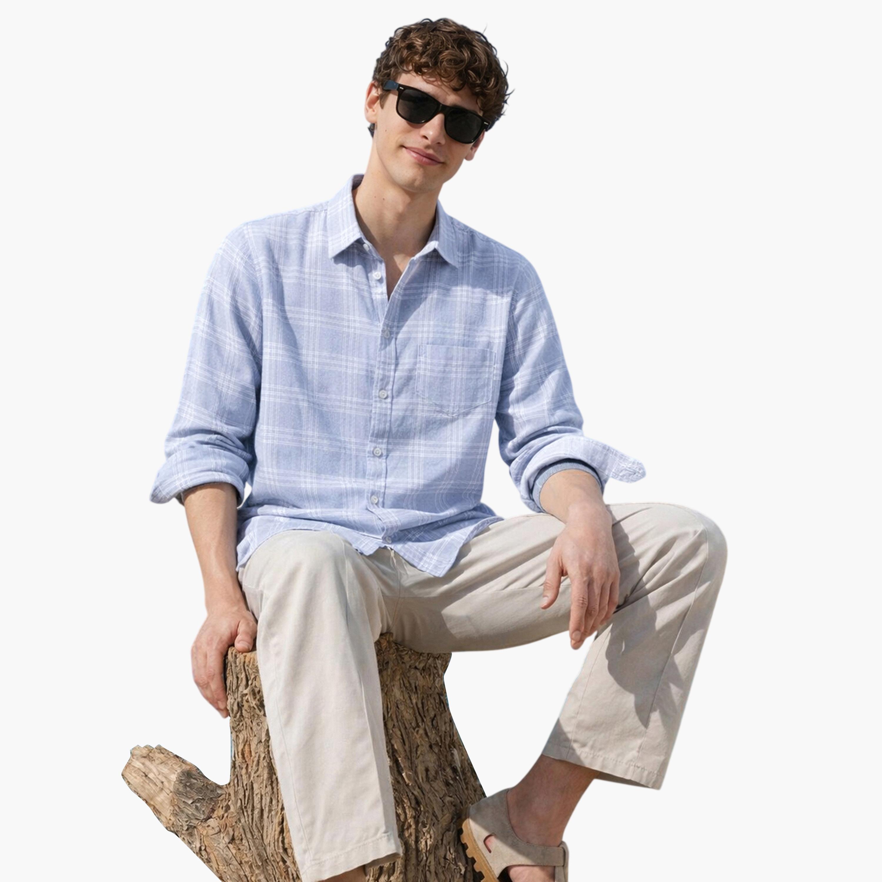 The Indian Garage Co X Styli Men Slim Fit Checked Cutaway Collar Casual Shirt-men-clothing-shirts-image-2