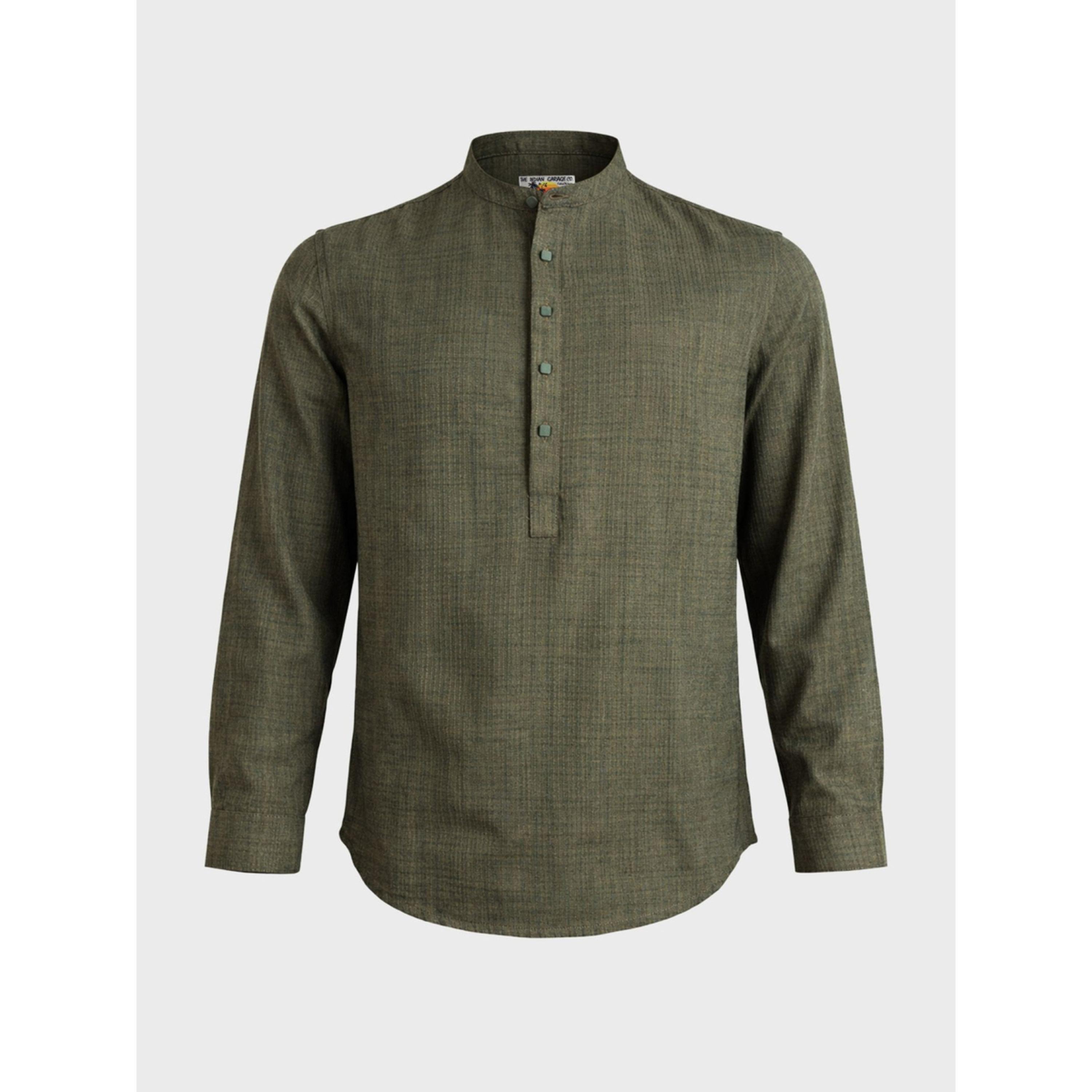 قميص بقصة عادية وياقة صينية وتفاصيل بارزة الملمس للرجال-men-clothing-shirts-image-5