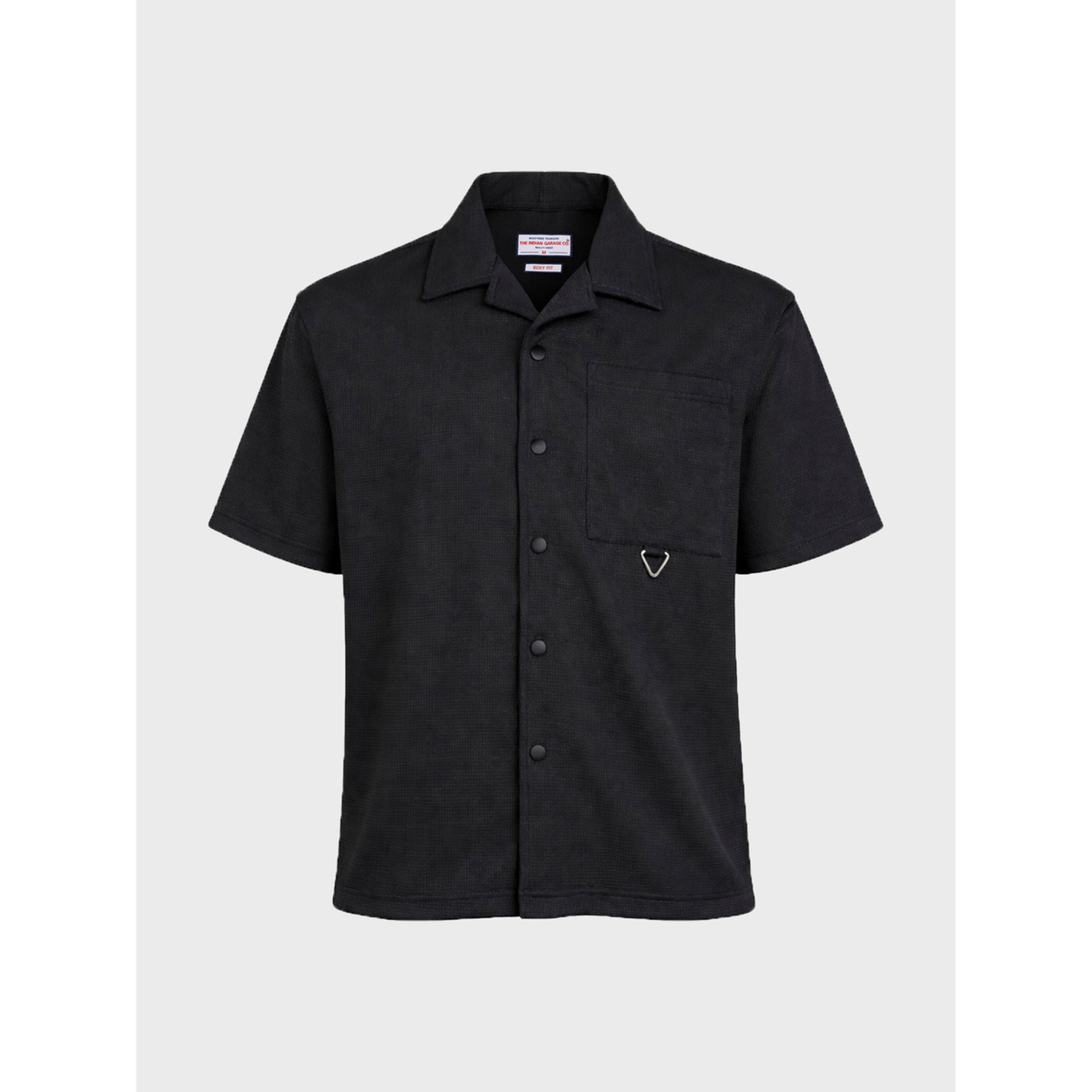 قميص كاجوال بياقة كوبان وقصة بوكسي وتفاصيل بارزة الملمس للرجال-men-clothing-shirts-image-4