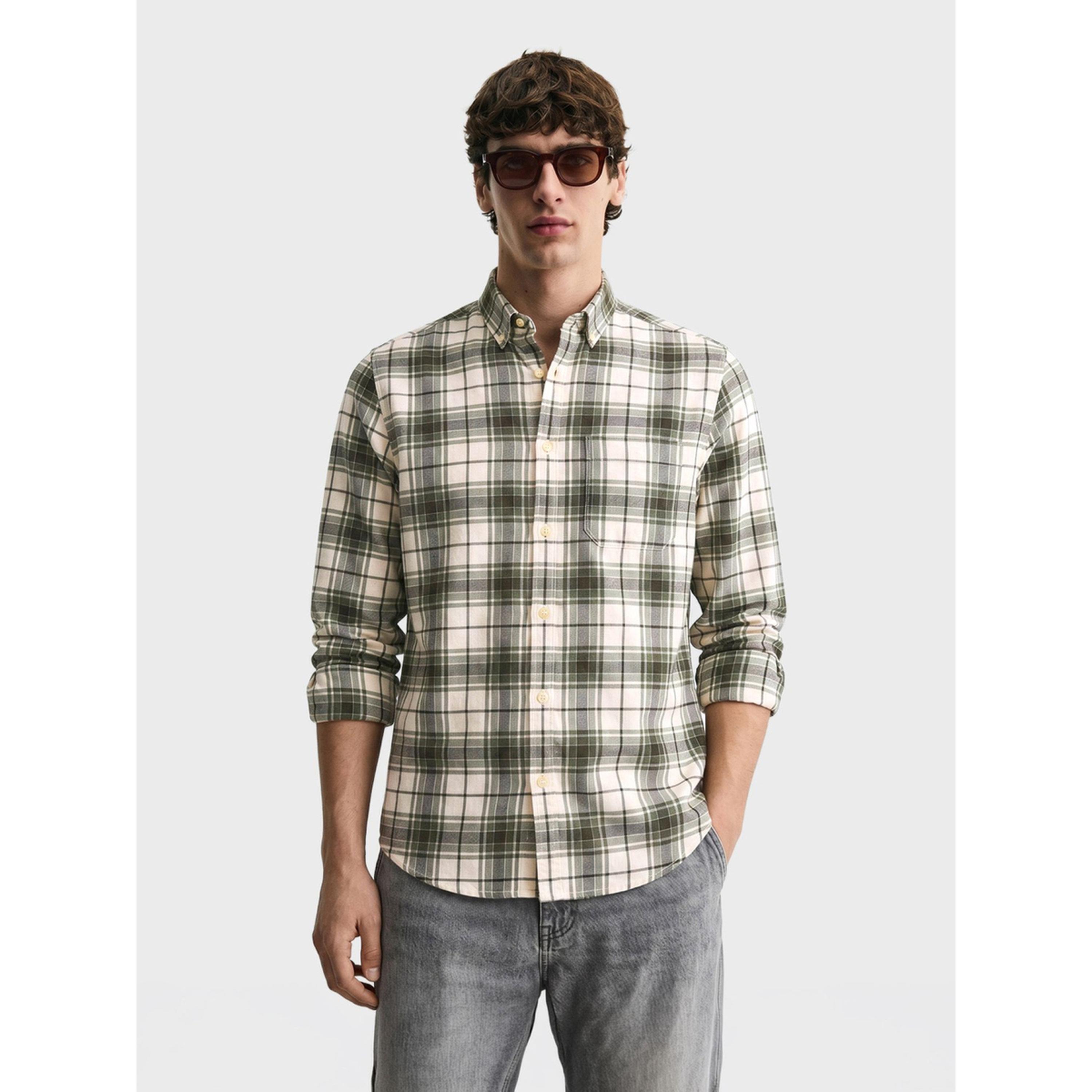 قميص كاجوال بطبعة مربعات بقصة ضيقة وياقة بأزرار للرجال-men-clothing-shirts-image-1