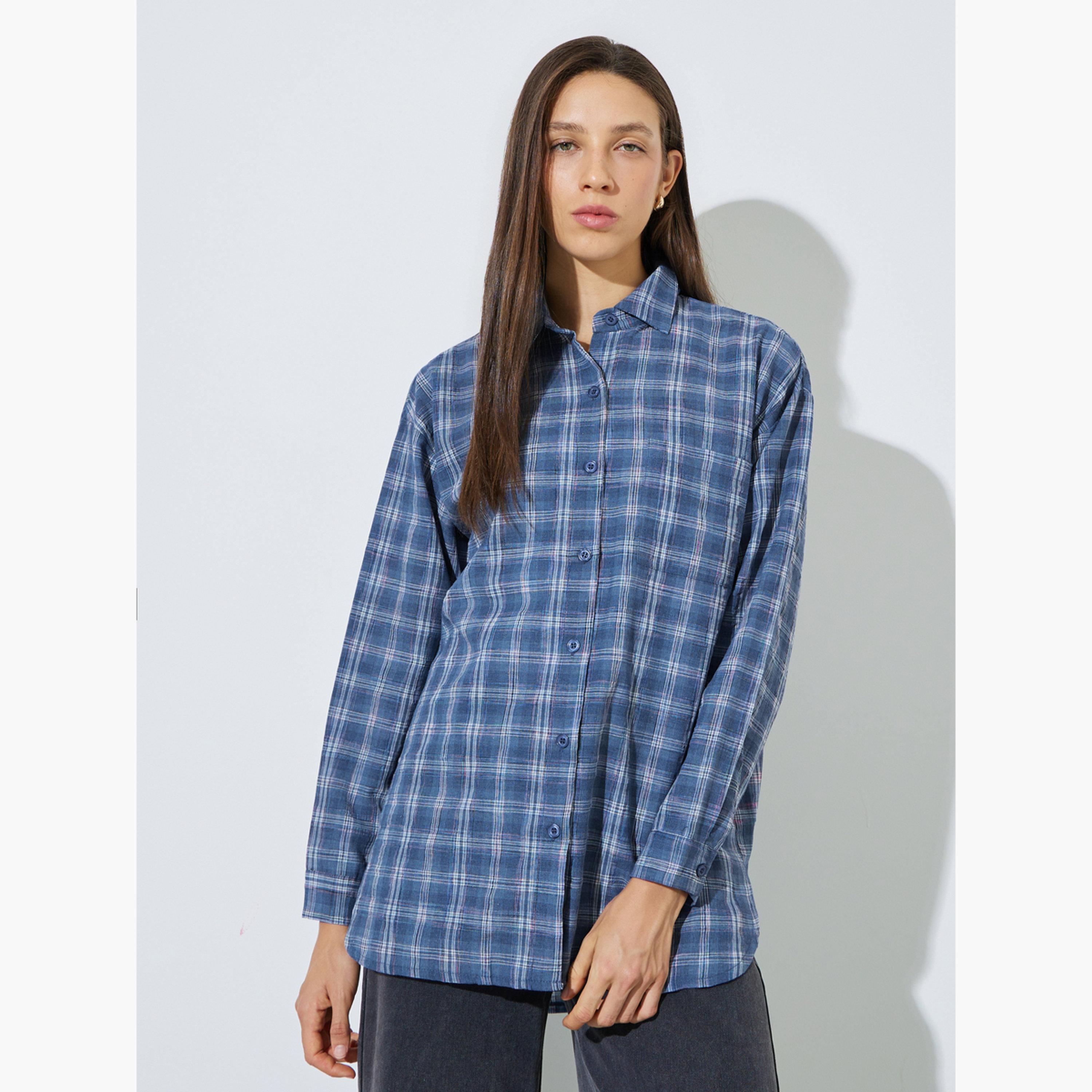 Styli Multi-Color Checked Longline Oversize Shirt-women-clothing-shirtsandblouses-shirts-image-1
