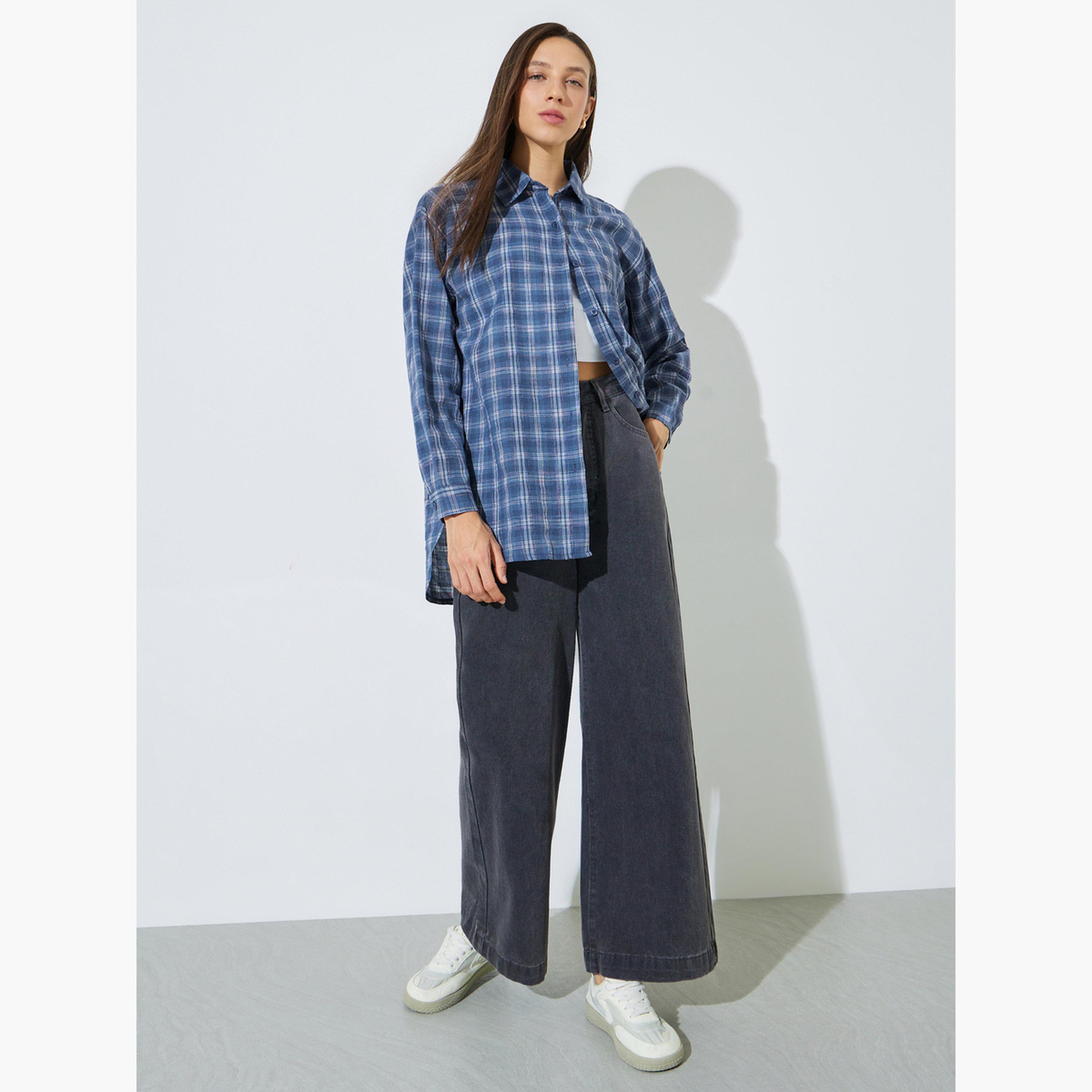 Styli Multi-Color Checked Longline Oversize Shirt-women-clothing-shirtsandblouses-shirts-image-2