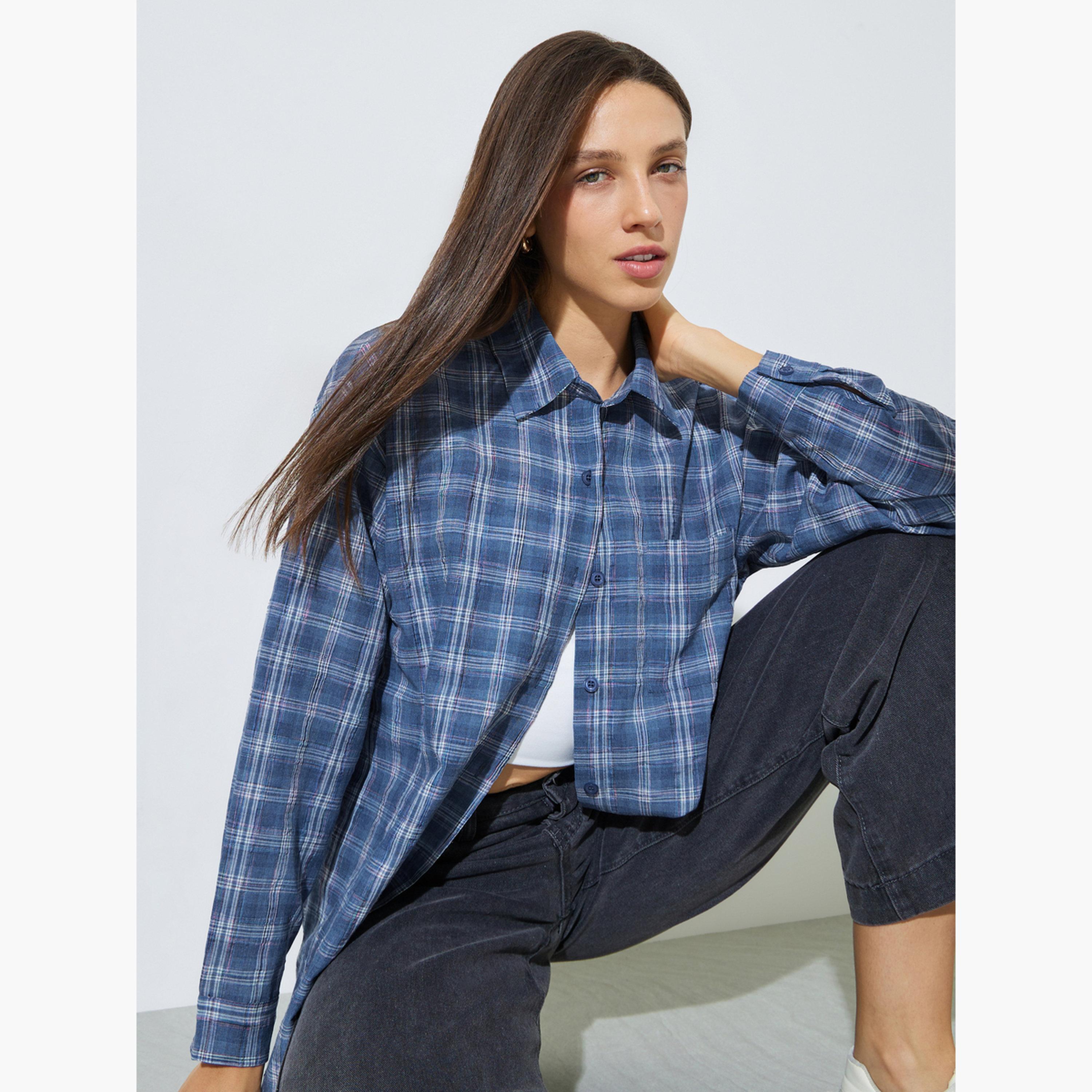 Styli Multi-Color Checked Longline Oversize Shirt-women-clothing-shirtsandblouses-shirts-image-3