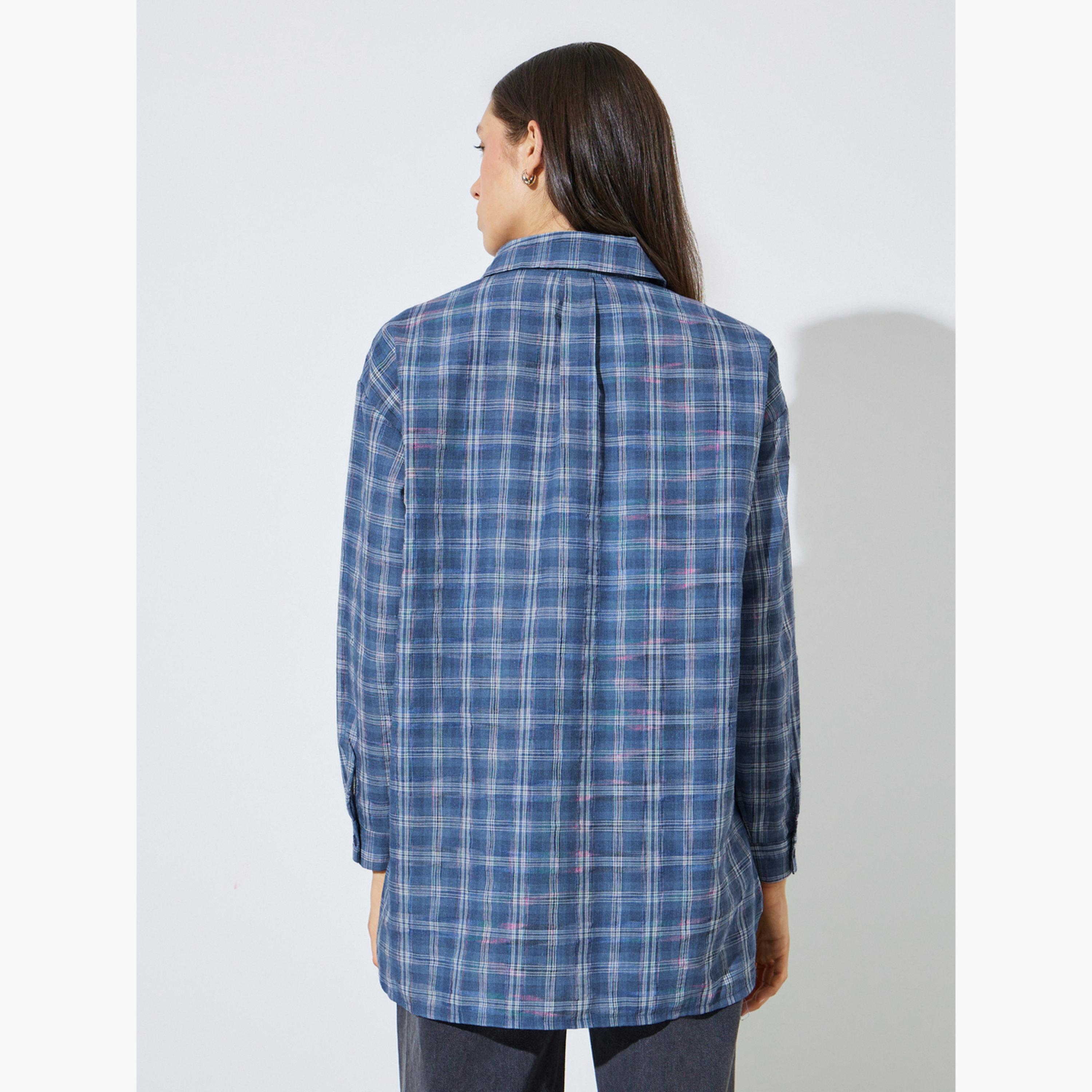 Styli Multi-Color Checked Longline Oversize Shirt-women-clothing-shirtsandblouses-shirts-image-4