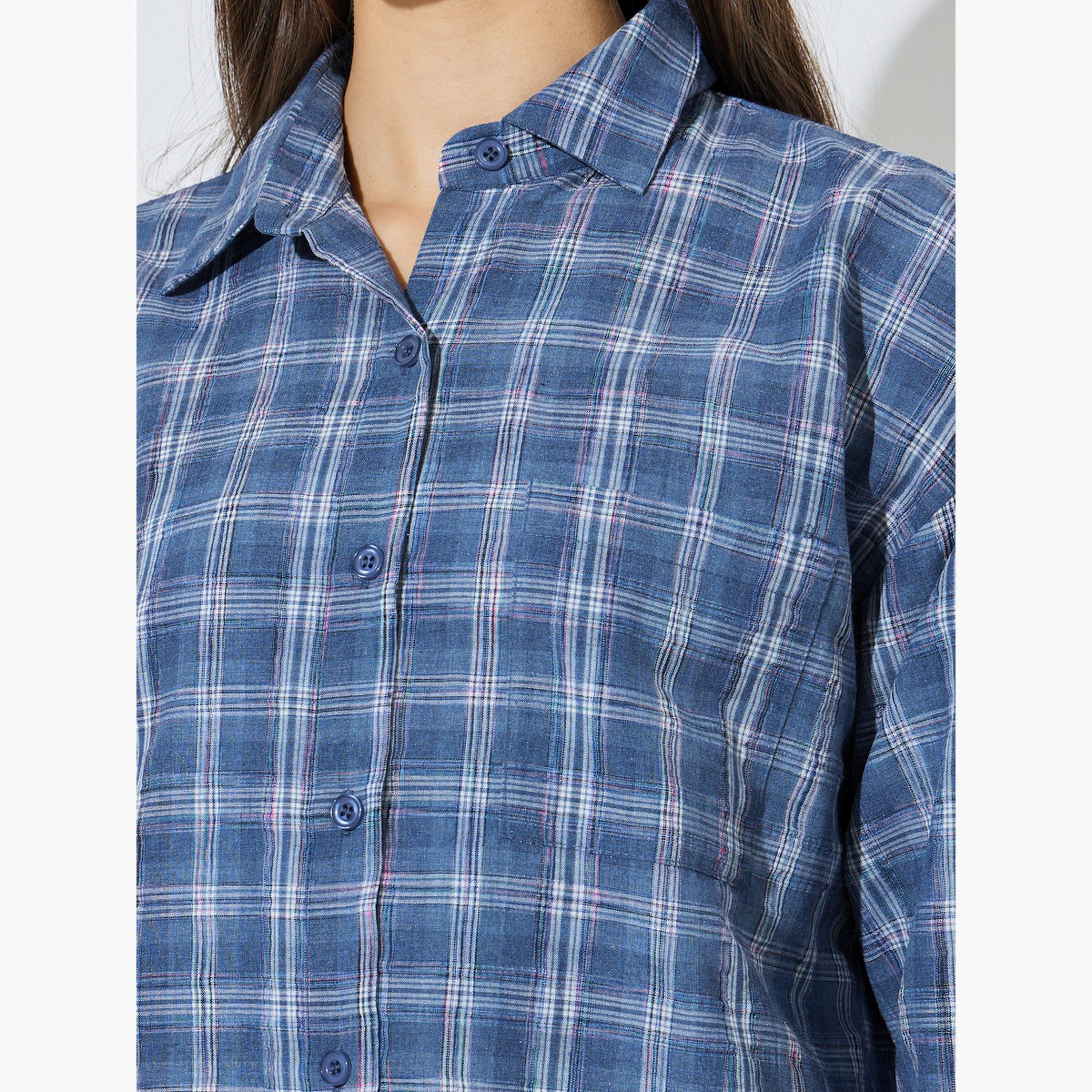 Styli Multi-Color Checked Longline Oversize Shirt-women-clothing-shirtsandblouses-shirts-image-5