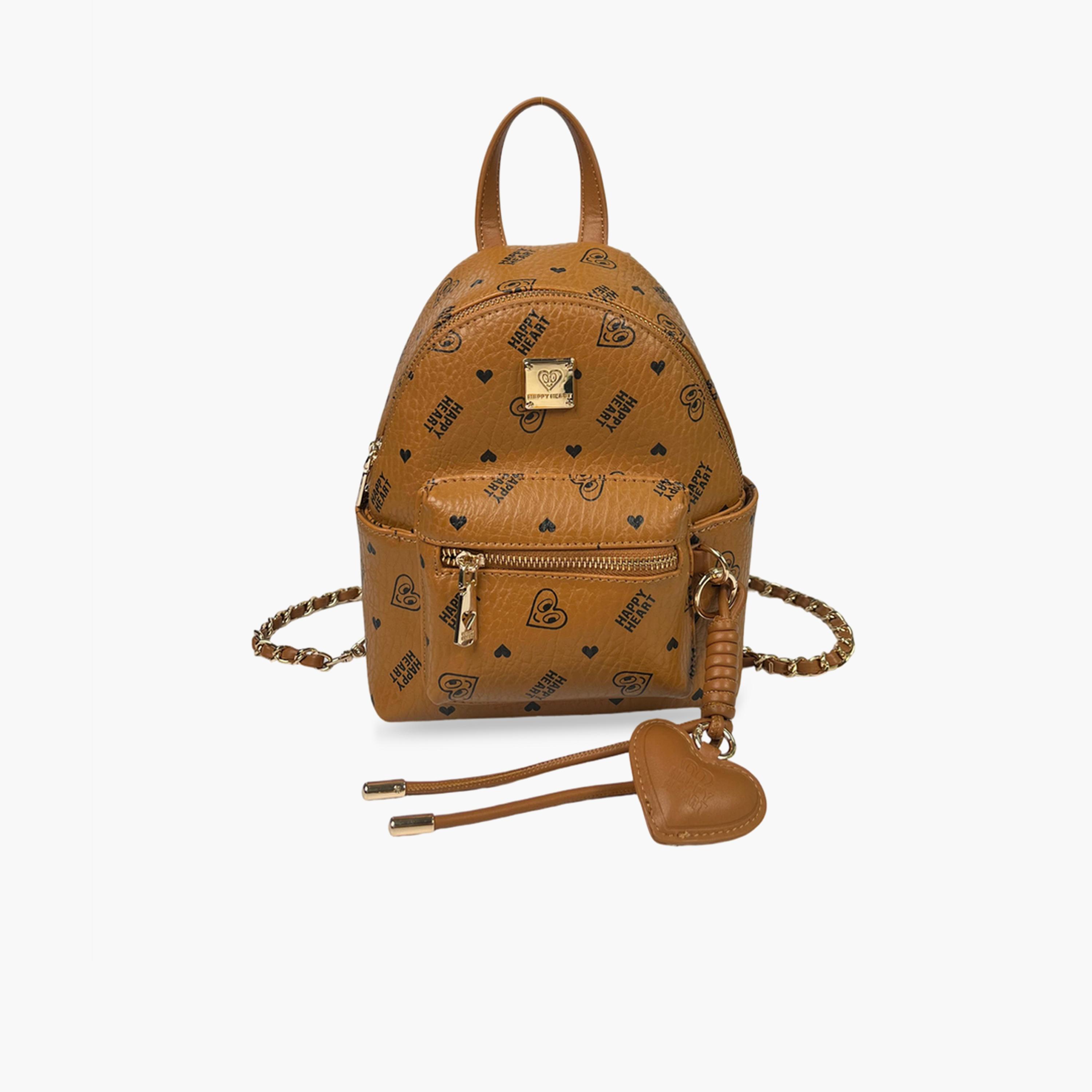 Take Two Printed Backpack with Zip and Heart Charm-women-bagsandwallets-backpacks-image-1