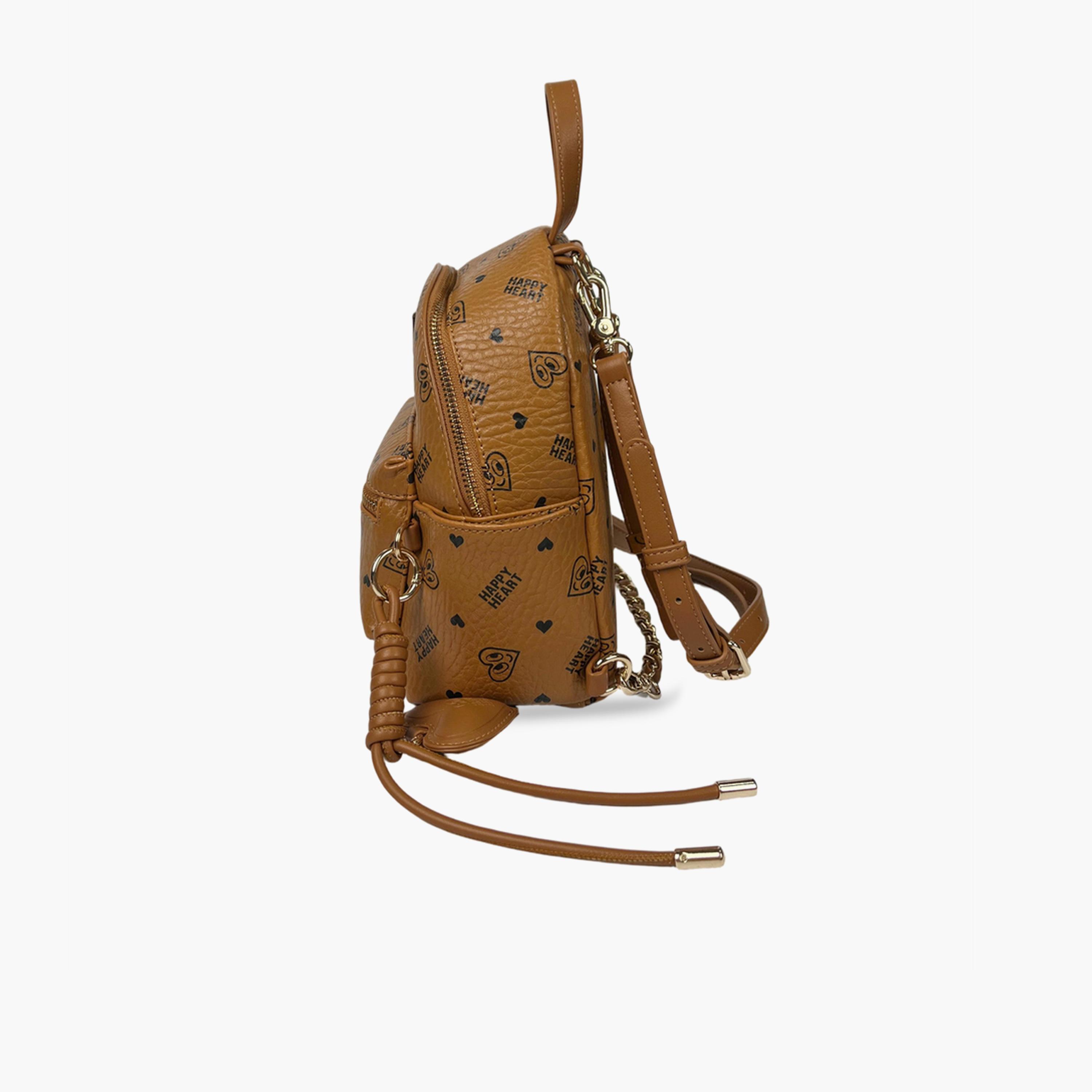 Take Two Printed Backpack with Zip and Heart Charm-women-bagsandwallets-backpacks-image-2