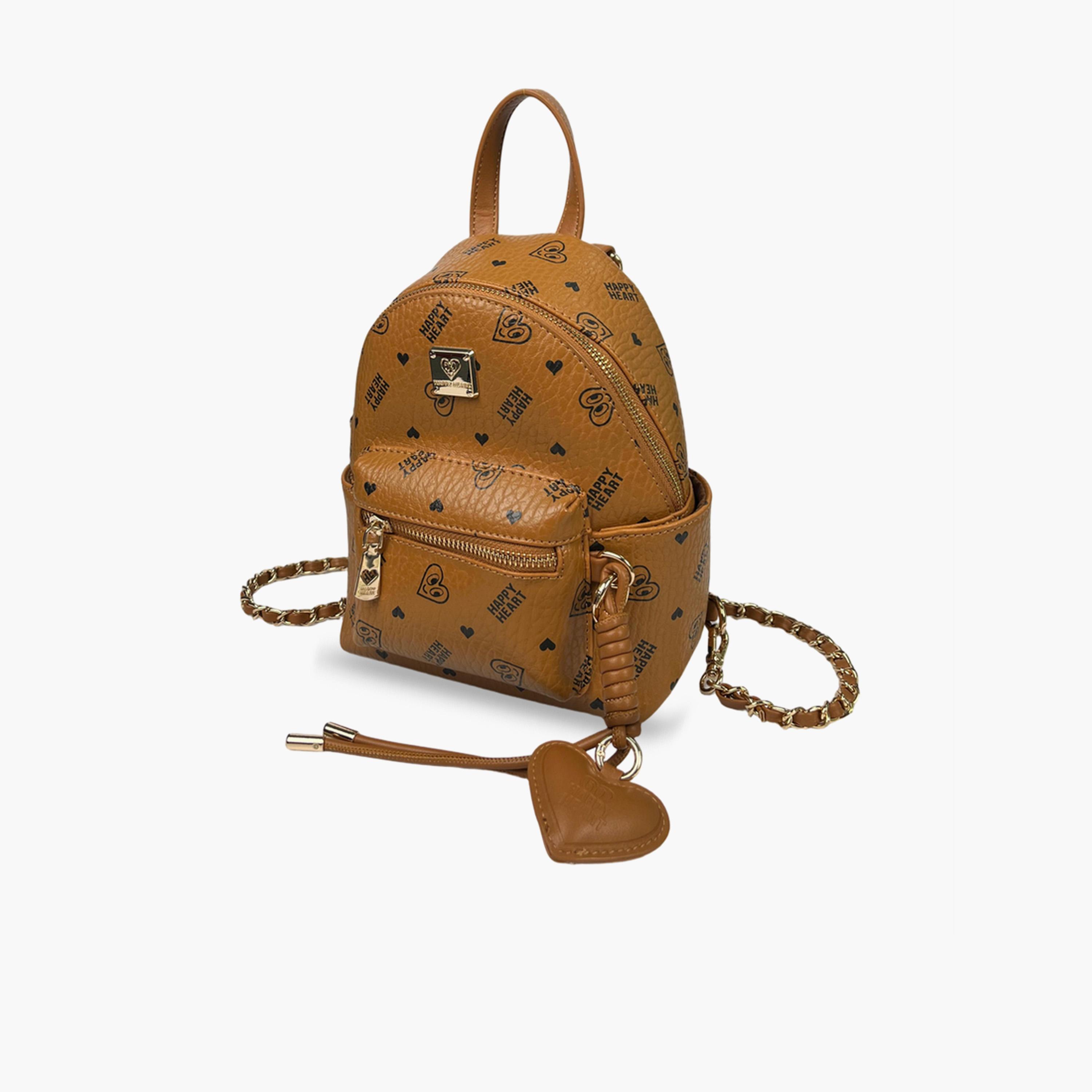 Take Two Printed Backpack with Zip and Heart Charm-women-bagsandwallets-backpacks-image-5