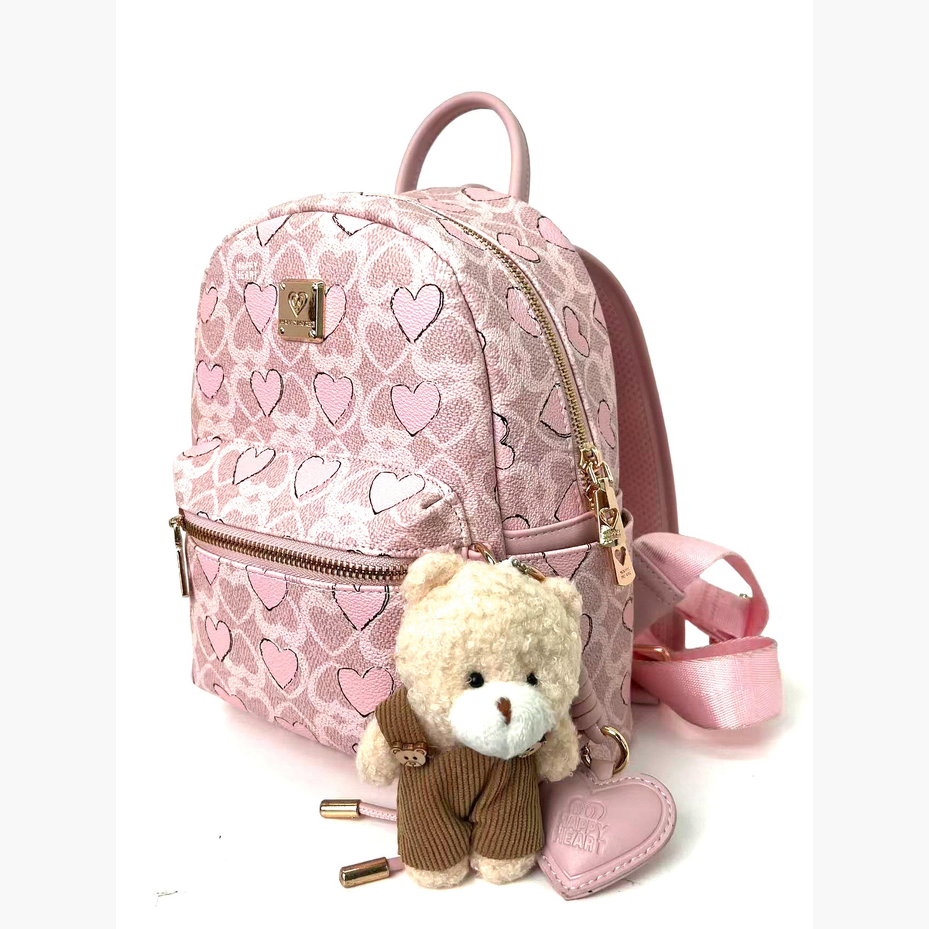 Take Two Pink Heart Printed Backpack with Plush Toy-women-bagsandwallets-backpacks-image-2