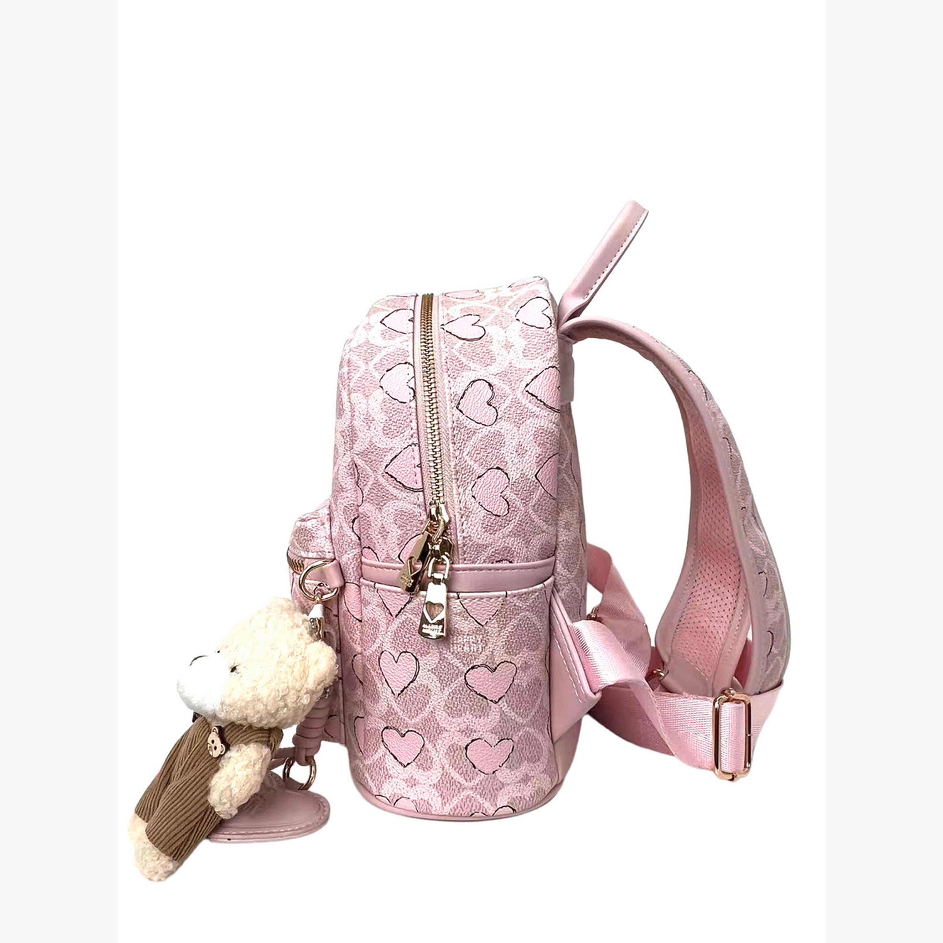 Take Two Pink Heart Printed Backpack with Plush Toy-women-bagsandwallets-backpacks-image-3