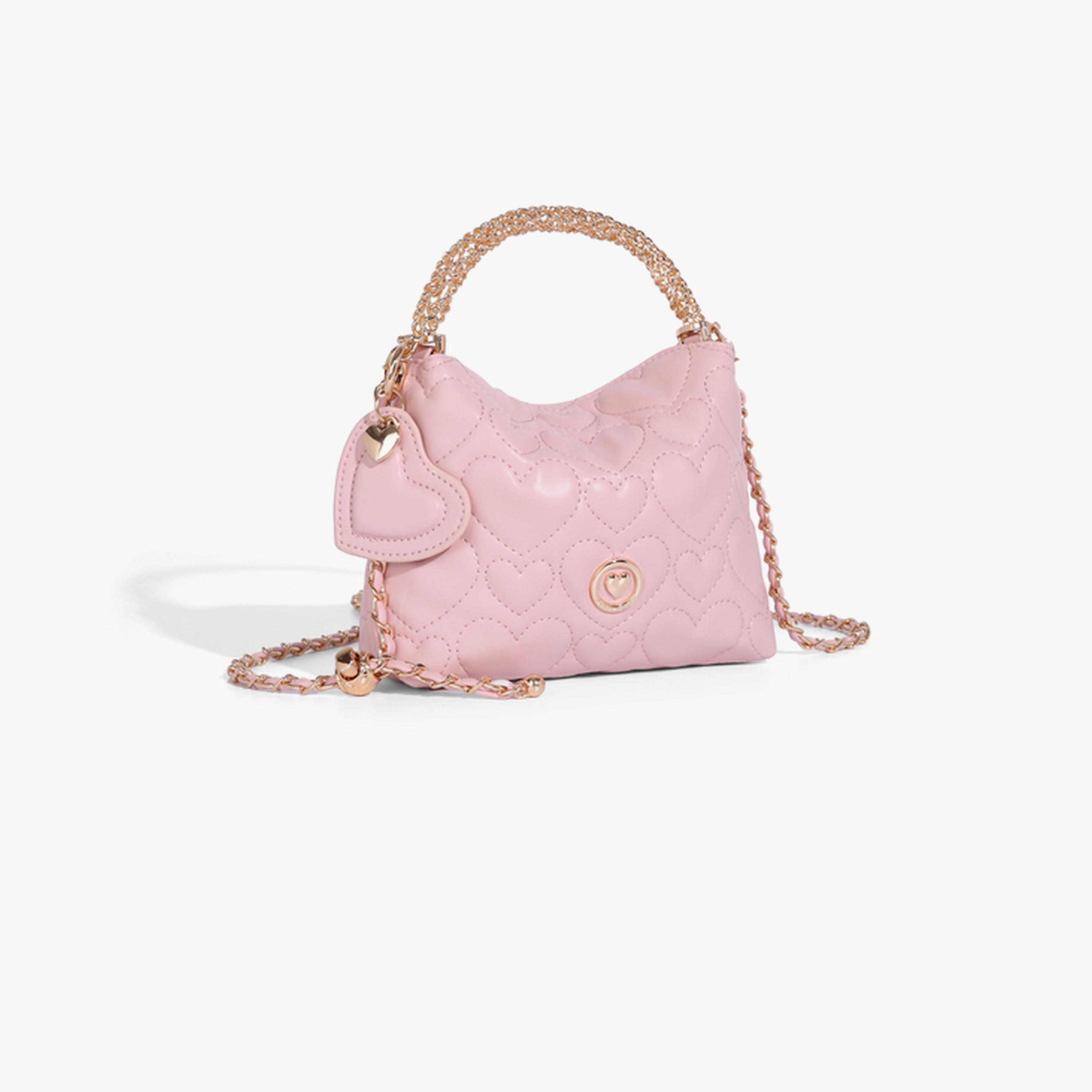 شنطة كروس مبطنة بسلسلة ذهبية بتصميم قلب باللون الوردي-women-bagsandwallets-handbags-image-2