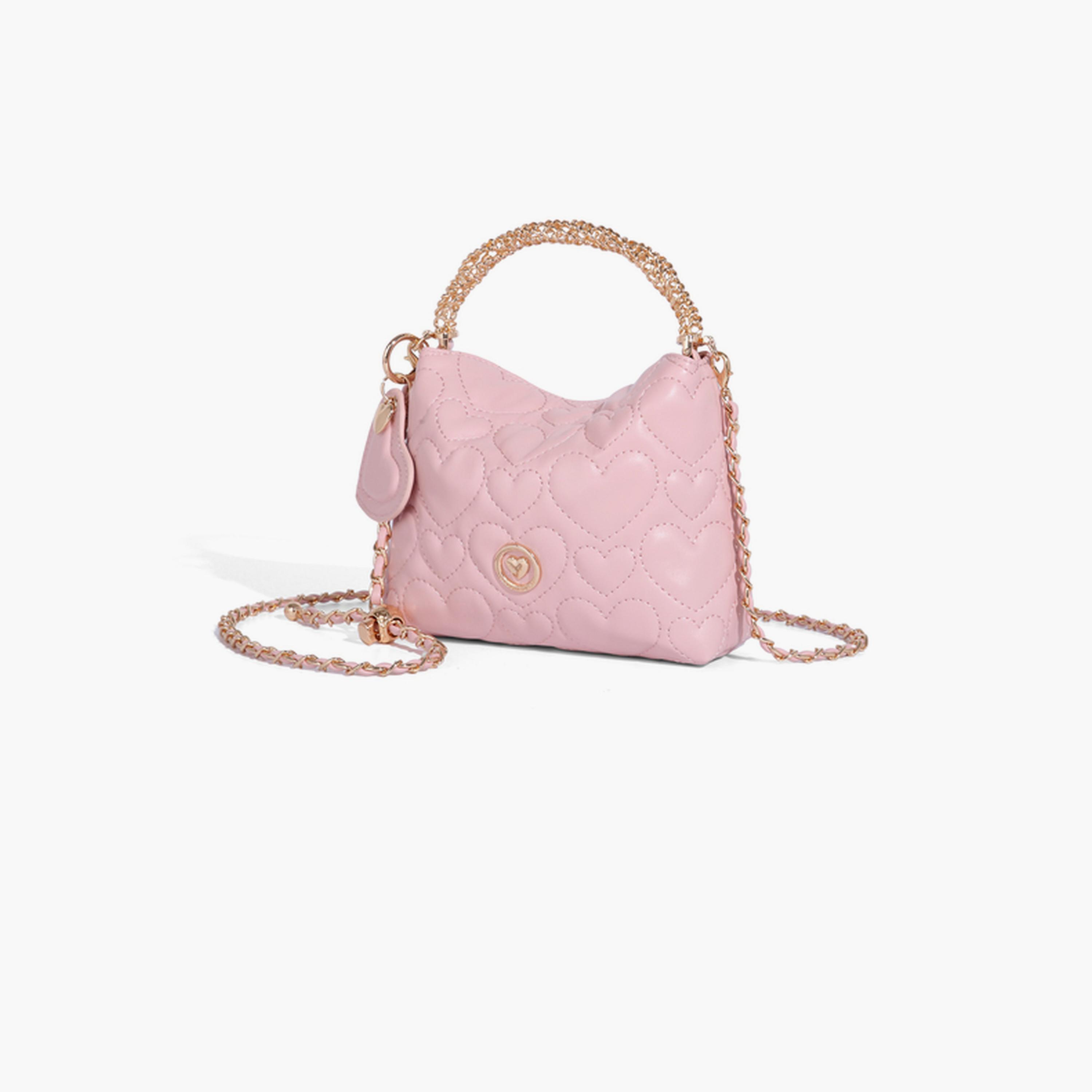 شنطة كروس مبطنة بسلسلة ذهبية بتصميم قلب باللون الوردي-women-bagsandwallets-handbags-image-3