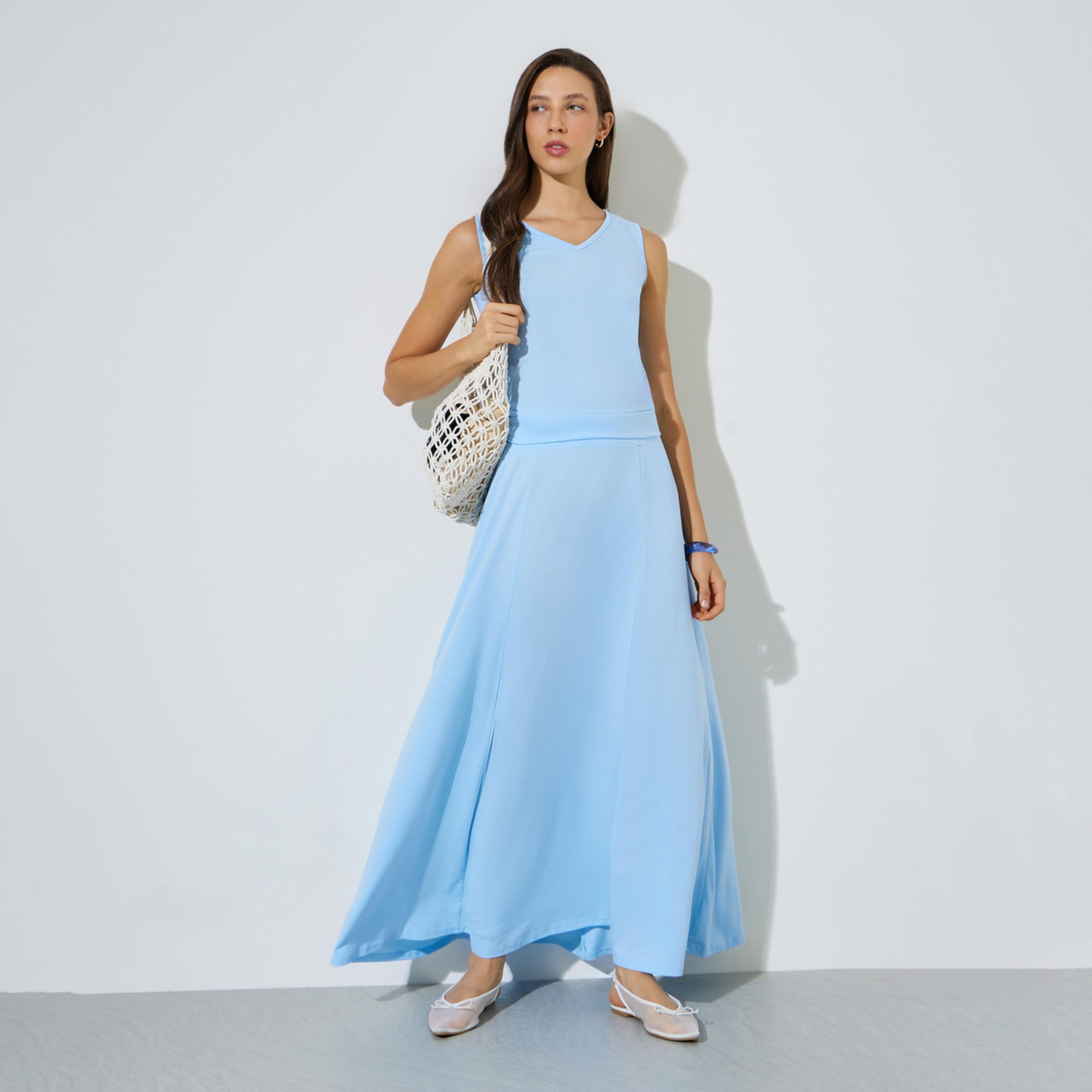 Styli Blue Knit Tank Top and A-Line Maxi Skirts Set-women-clothing-coordsets-image-1