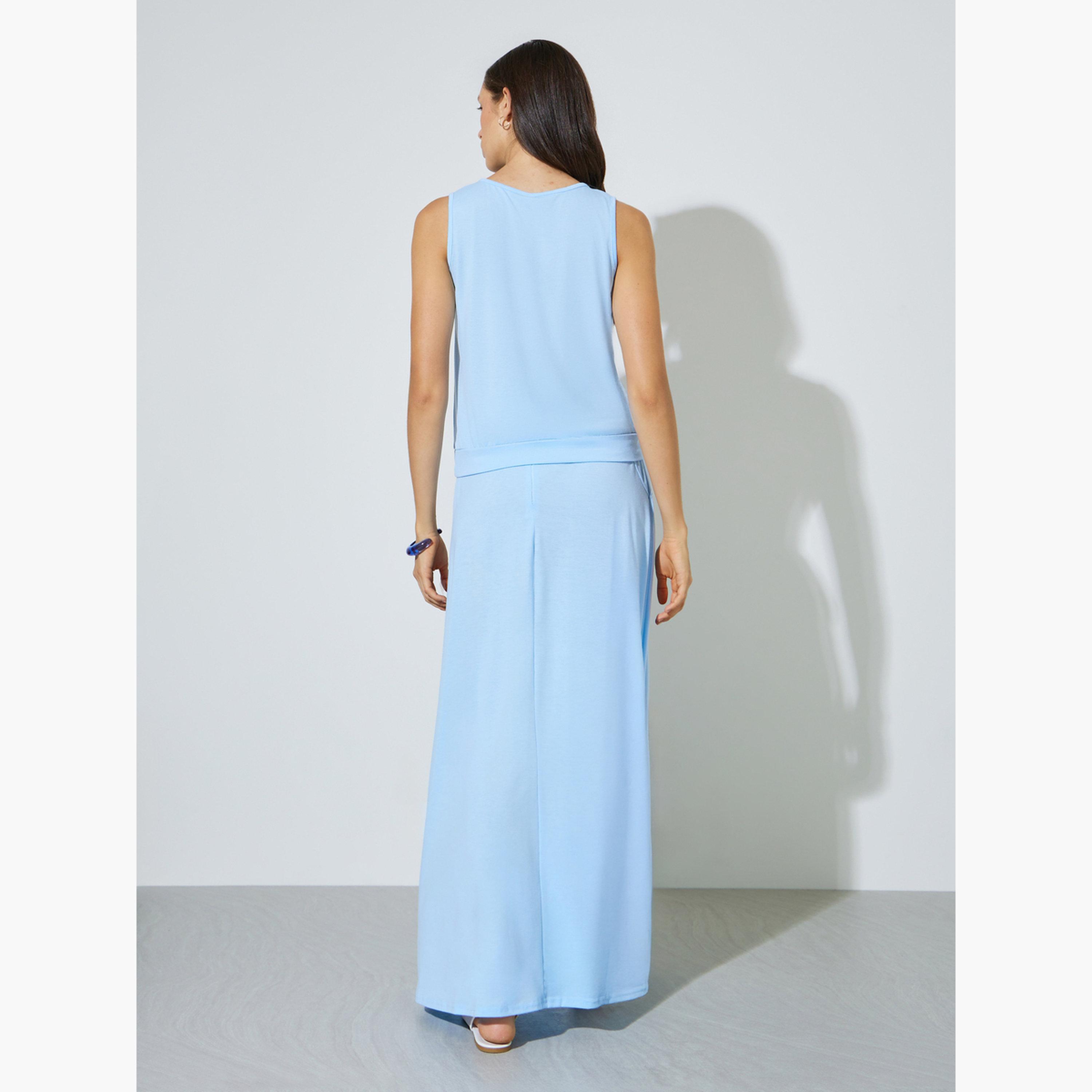 Styli Blue Knit Tank Top and A-Line Maxi Skirts Set-women-clothing-coordsets-image-4