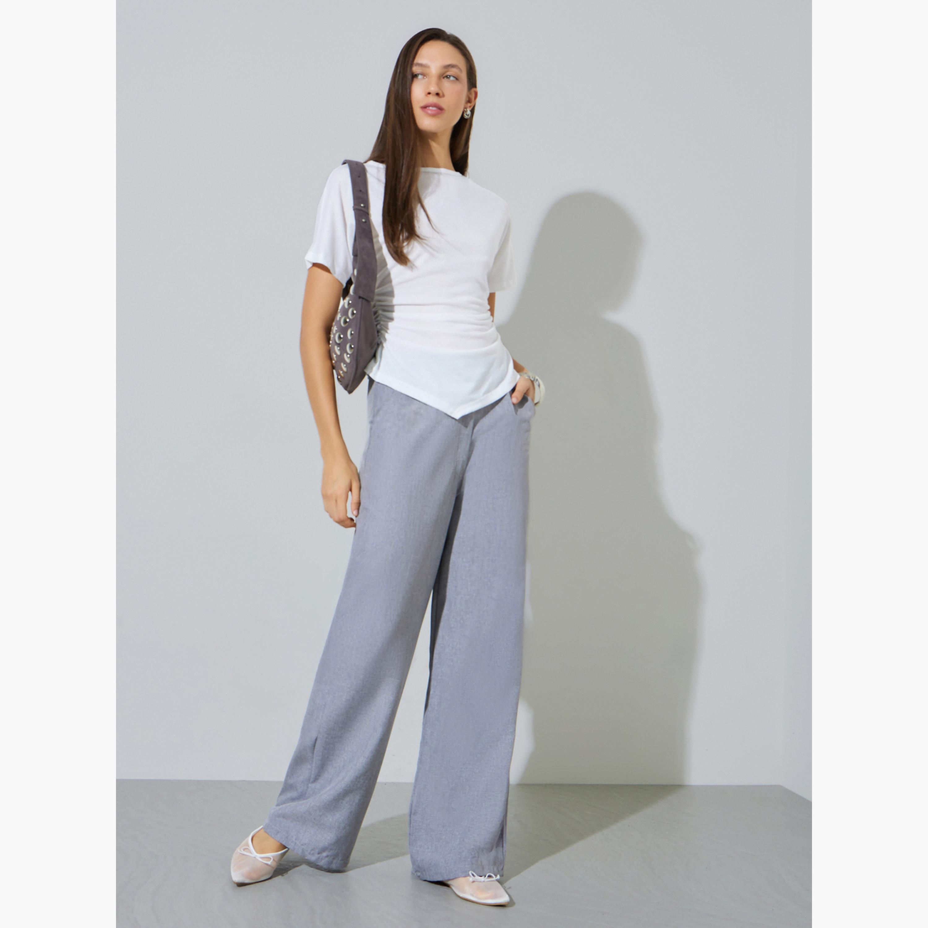 Styli White Gathered Asymmetric Hem T-Shirt-women-clothing-tshirts-image-2