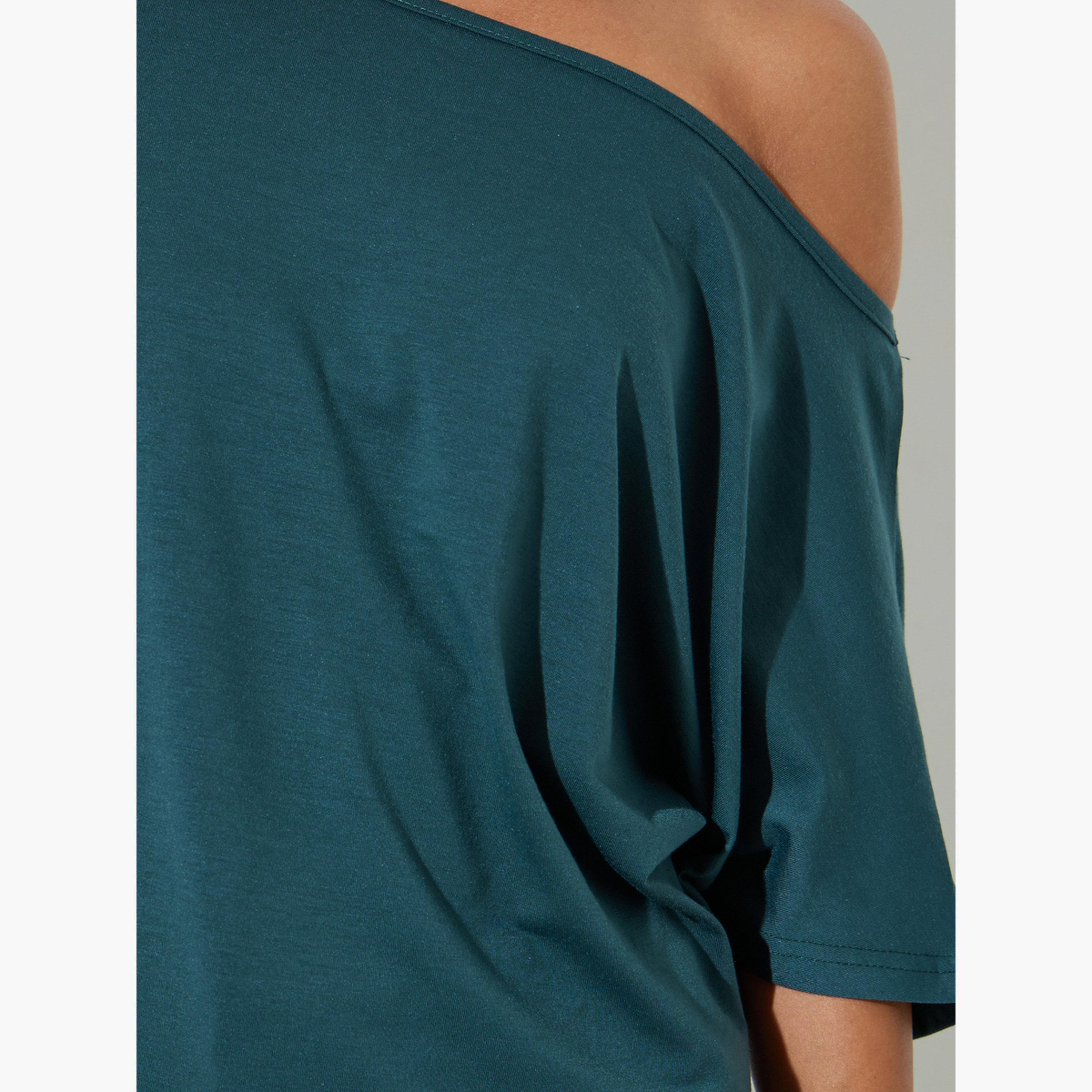 Styli Green Plain One Shoulder Regular Fit T-shirt-women-clothing-tshirts-image-5