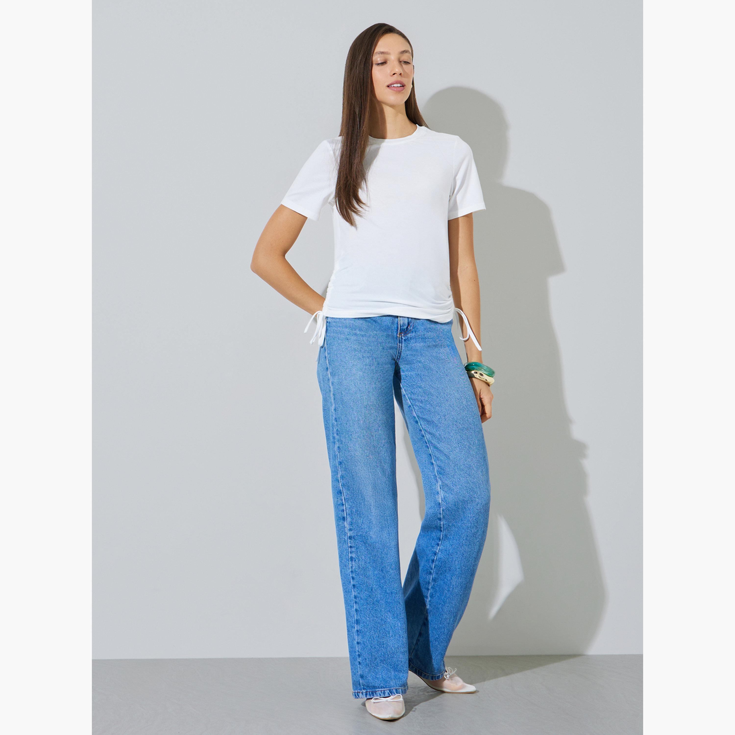 تيشيرت بقصة ضيقة وجود جانب مزموم-women-clothing-tshirts-image-2