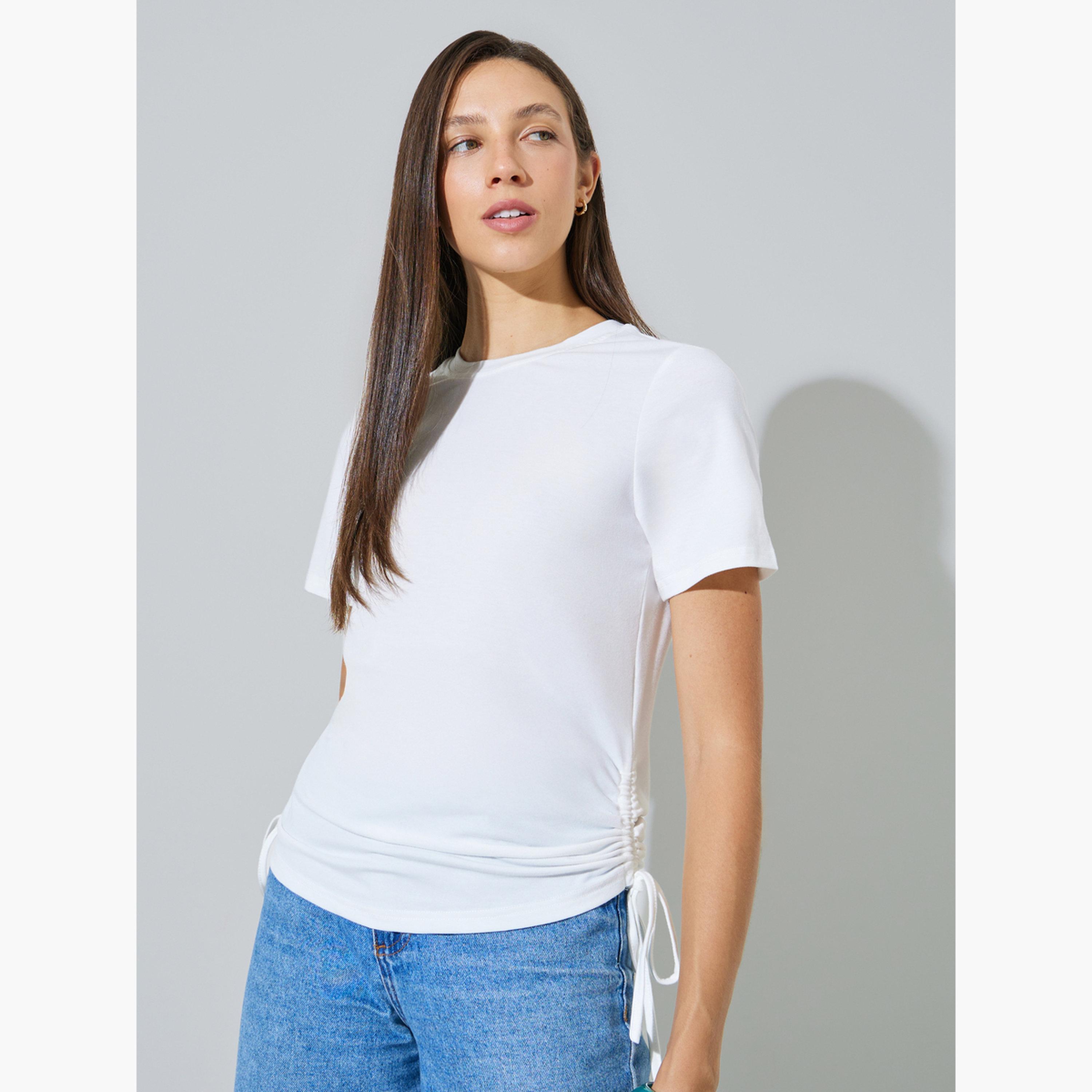 تيشيرت بقصة ضيقة وجود جانب مزموم-women-clothing-tshirts-image-3