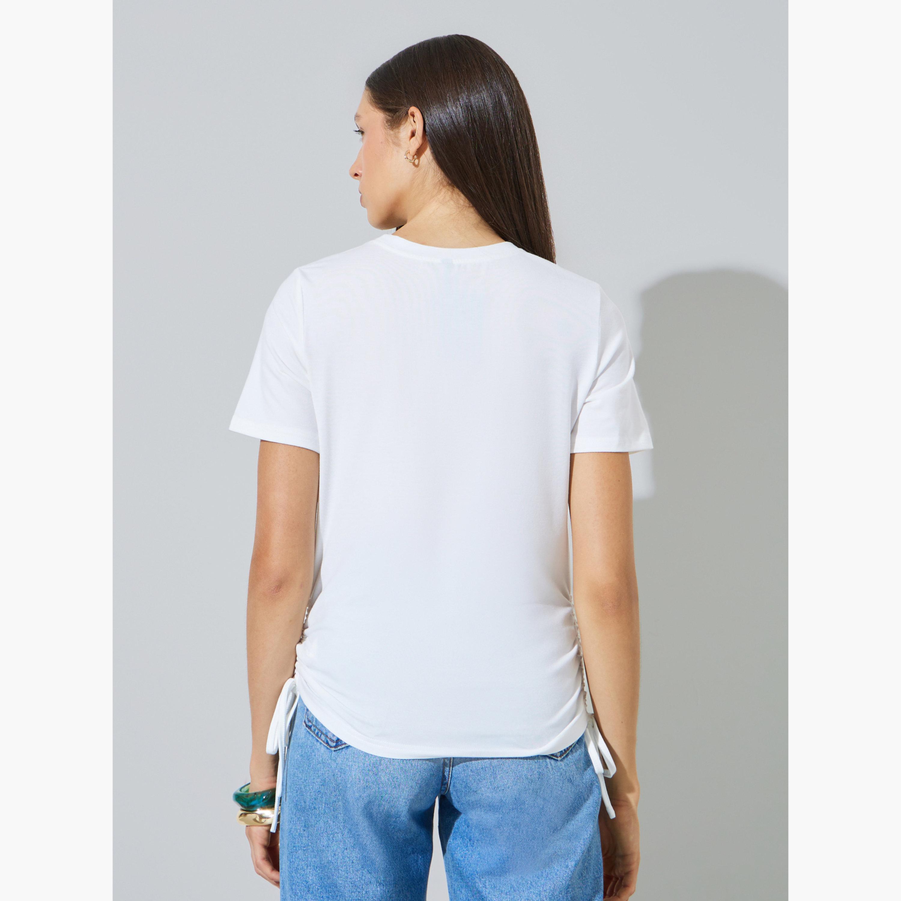 تيشيرت بقصة ضيقة وجود جانب مزموم-women-clothing-tshirts-image-4