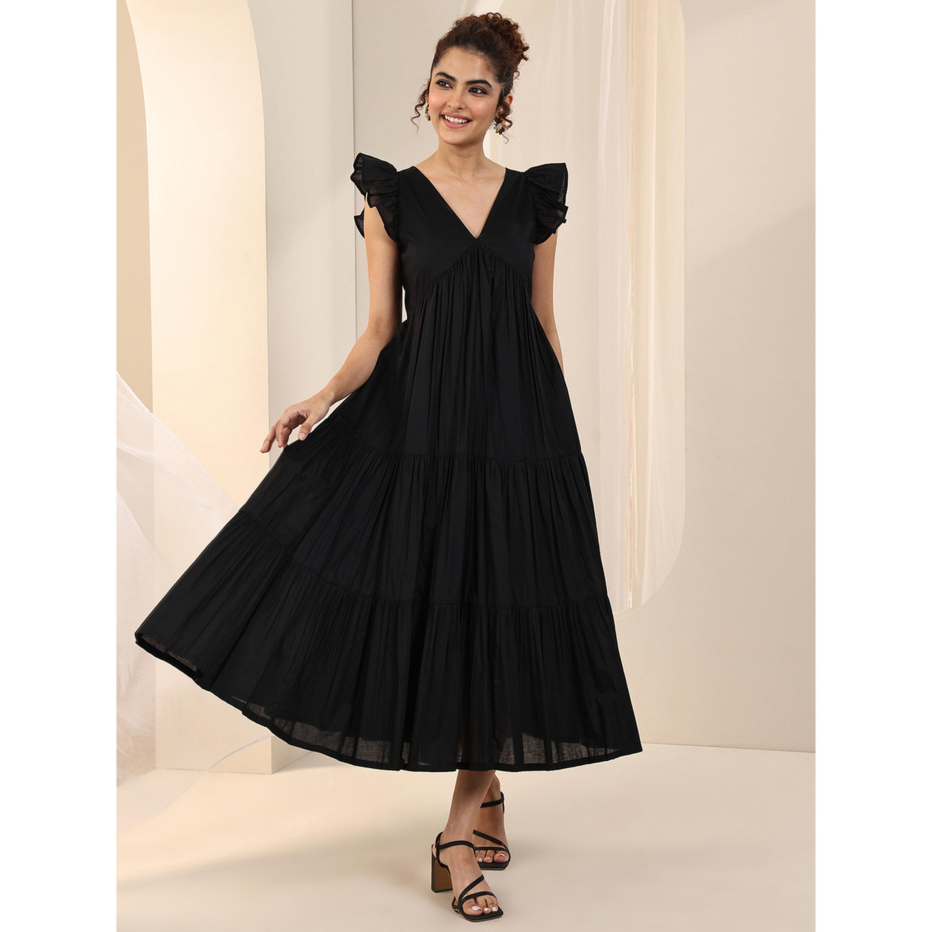 Libas X Styli Black Solid Cotton Tiered Midi Dress-women-clothing-dresses-image-1