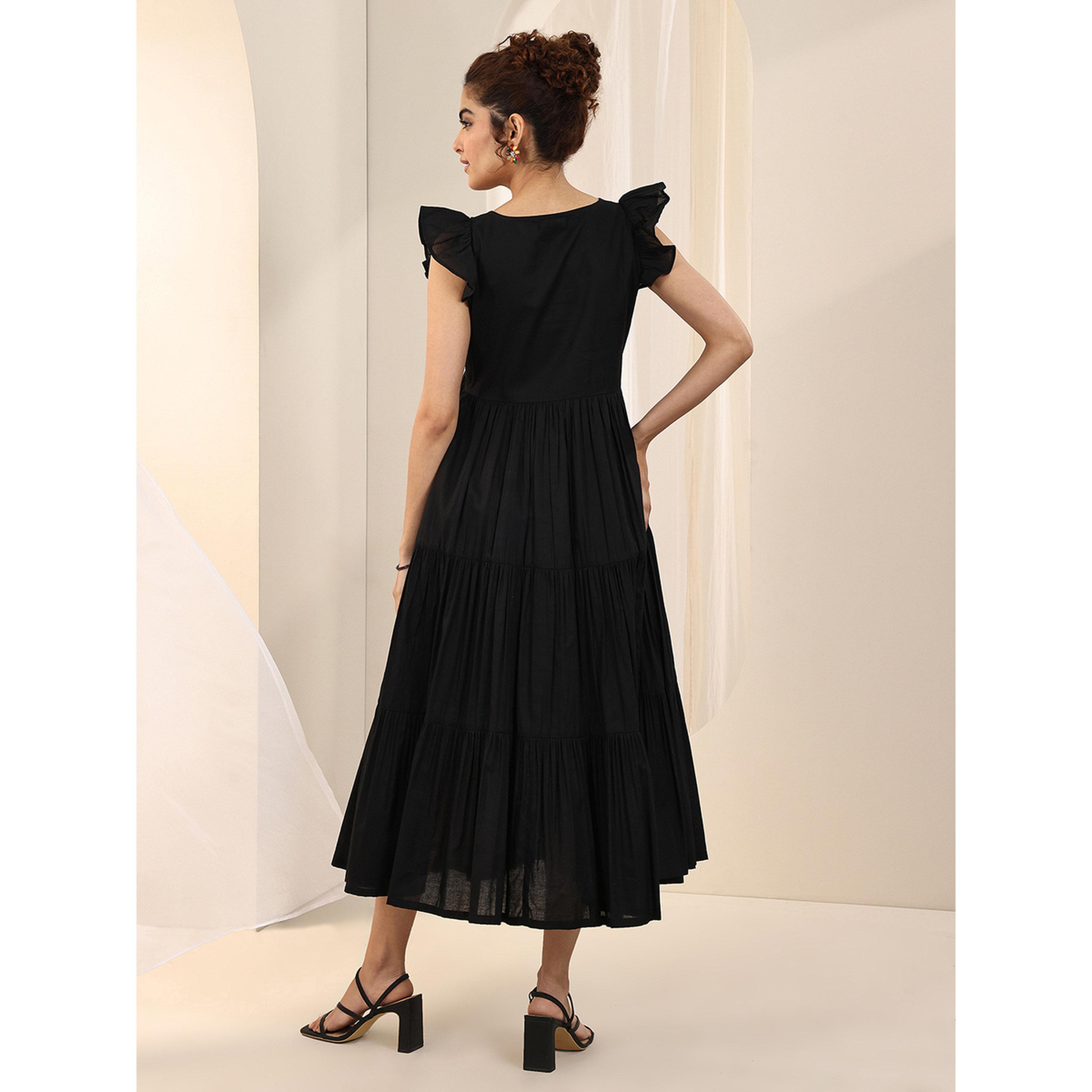 Libas X Styli Black Solid Cotton Tiered Midi Dress-women-clothing-dresses-image-3