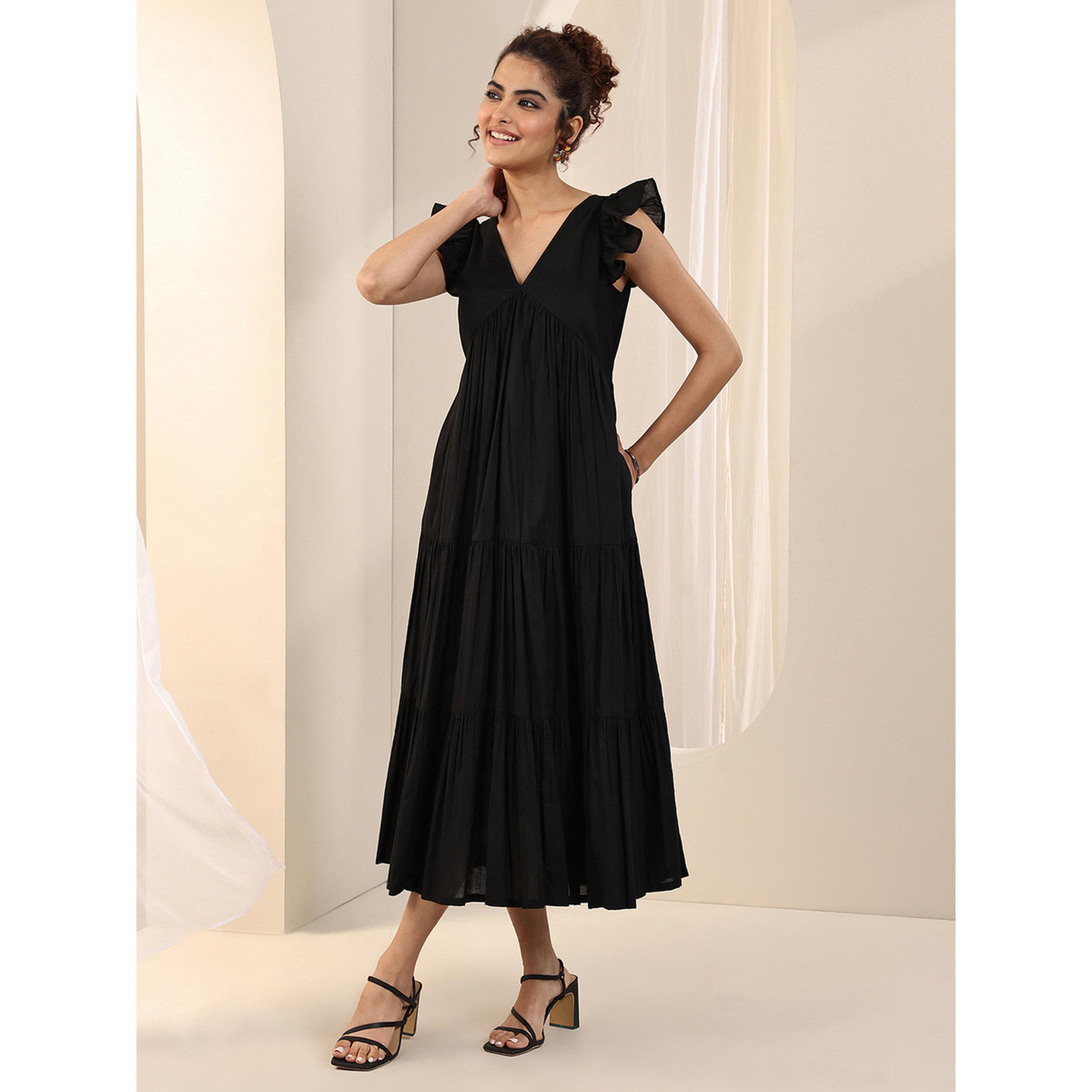 Libas X Styli Black Solid Cotton Tiered Midi Dress-women-clothing-dresses-image-4