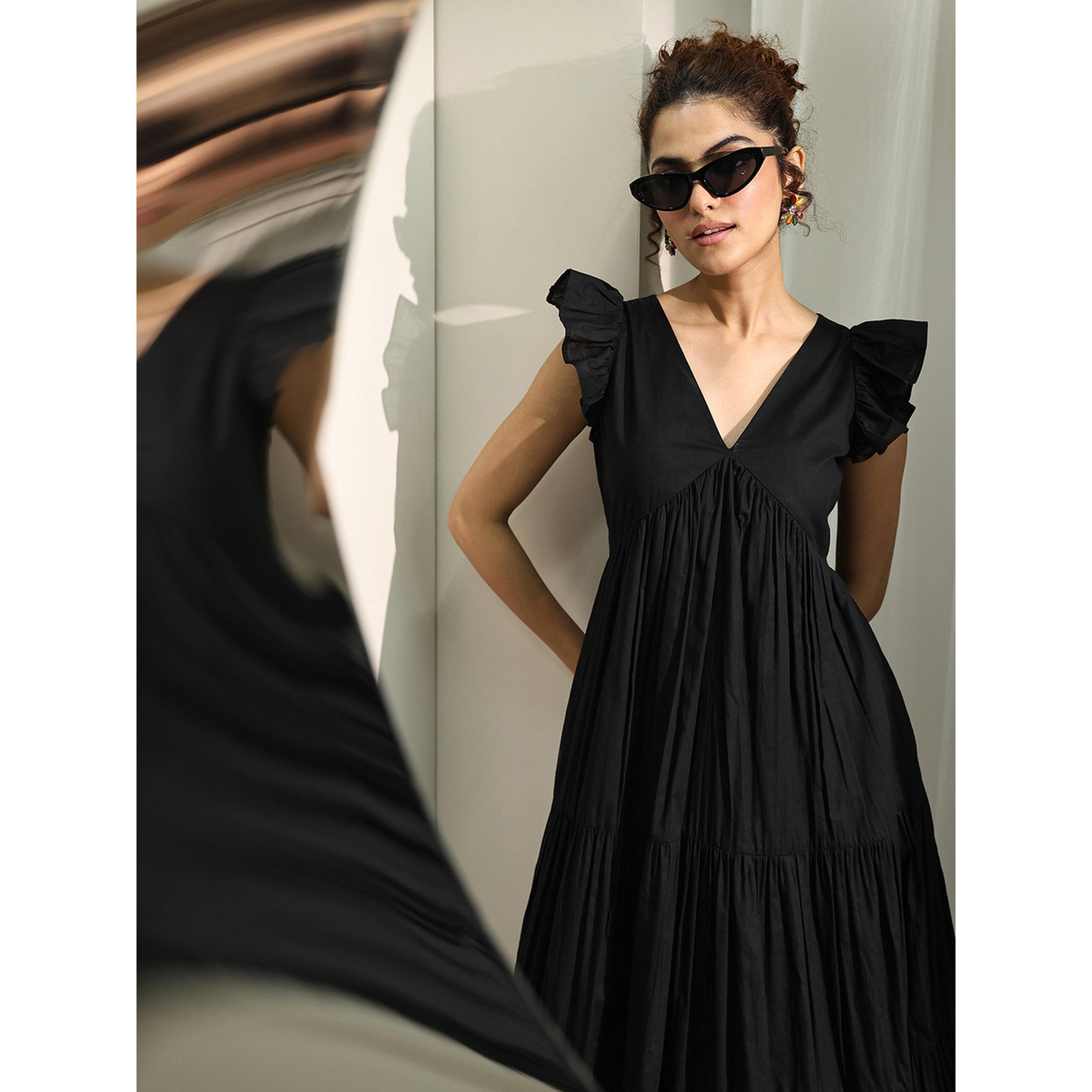 Libas X Styli Black Solid Cotton Tiered Midi Dress-women-clothing-dresses-image-5