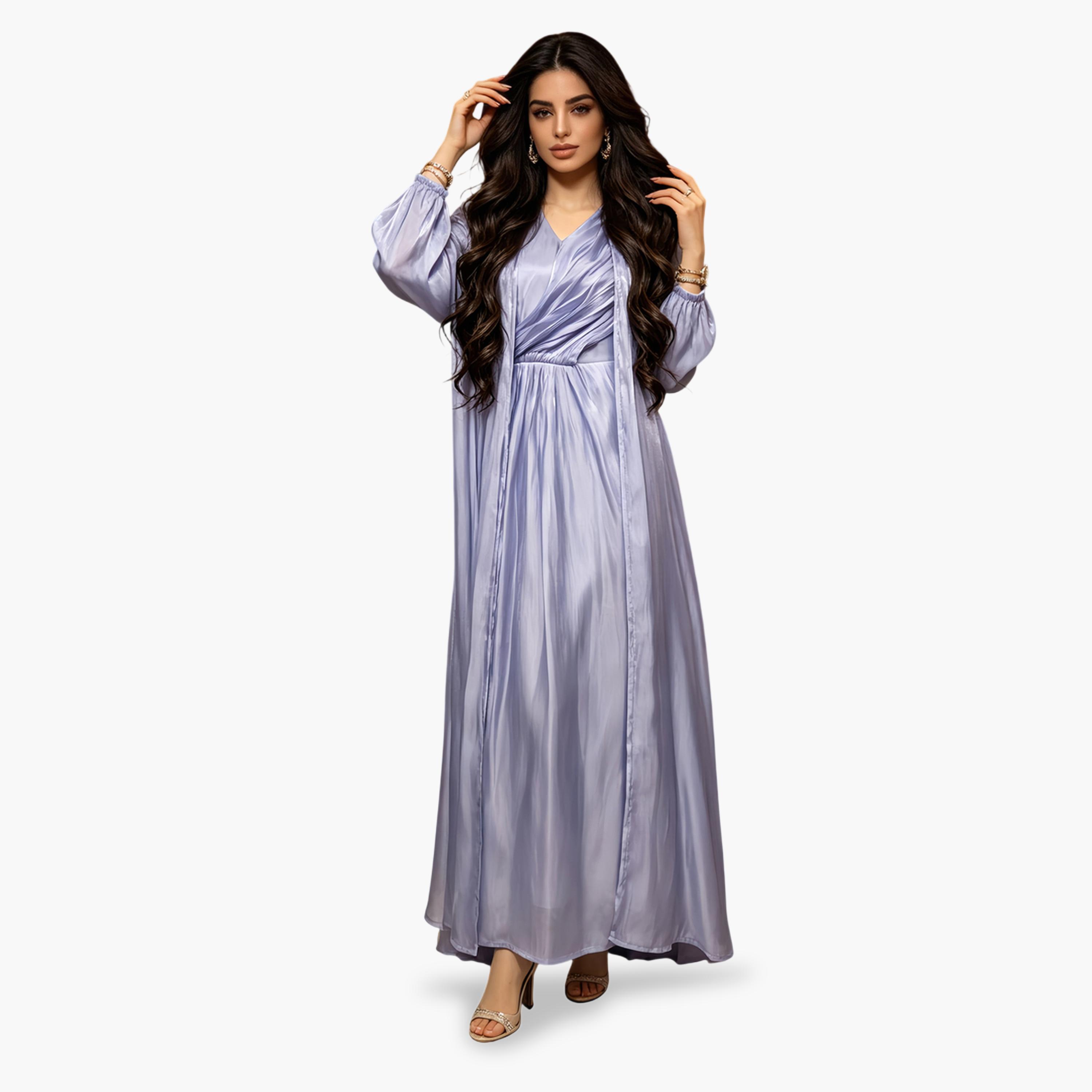 Take Two 2-Piece Plain Long Sleeves Draped Jalabiya Set-women-arabicclothing-sets-image-2