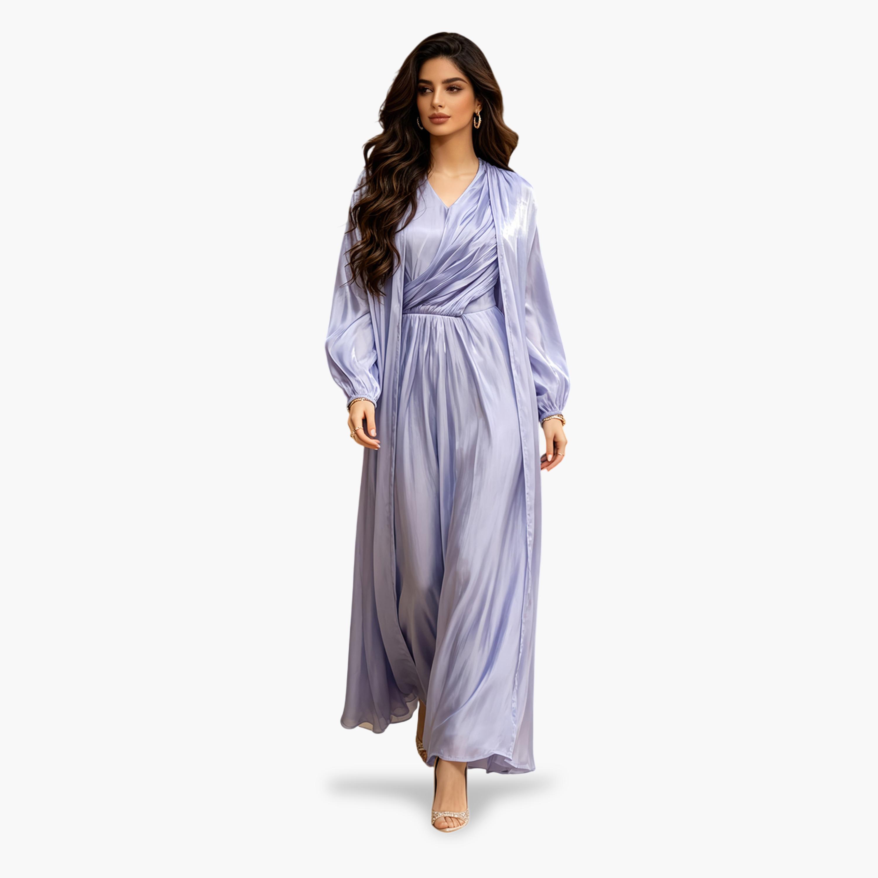 Take Two 2-Piece Plain Long Sleeves Draped Jalabiya Set-women-arabicclothing-sets-image-3