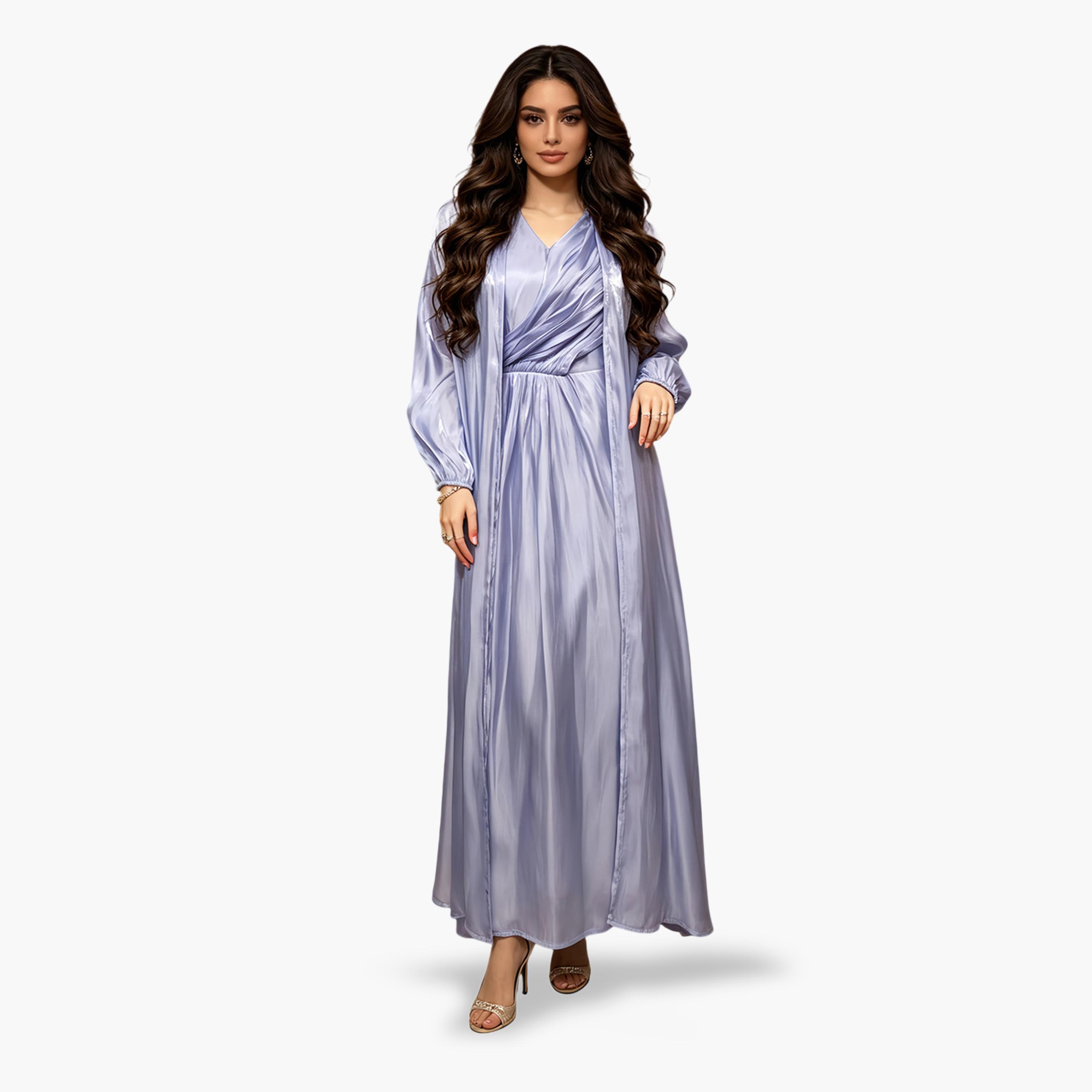Take Two 2-Piece Plain Long Sleeves Draped Jalabiya Set-women-arabicclothing-sets-image-4