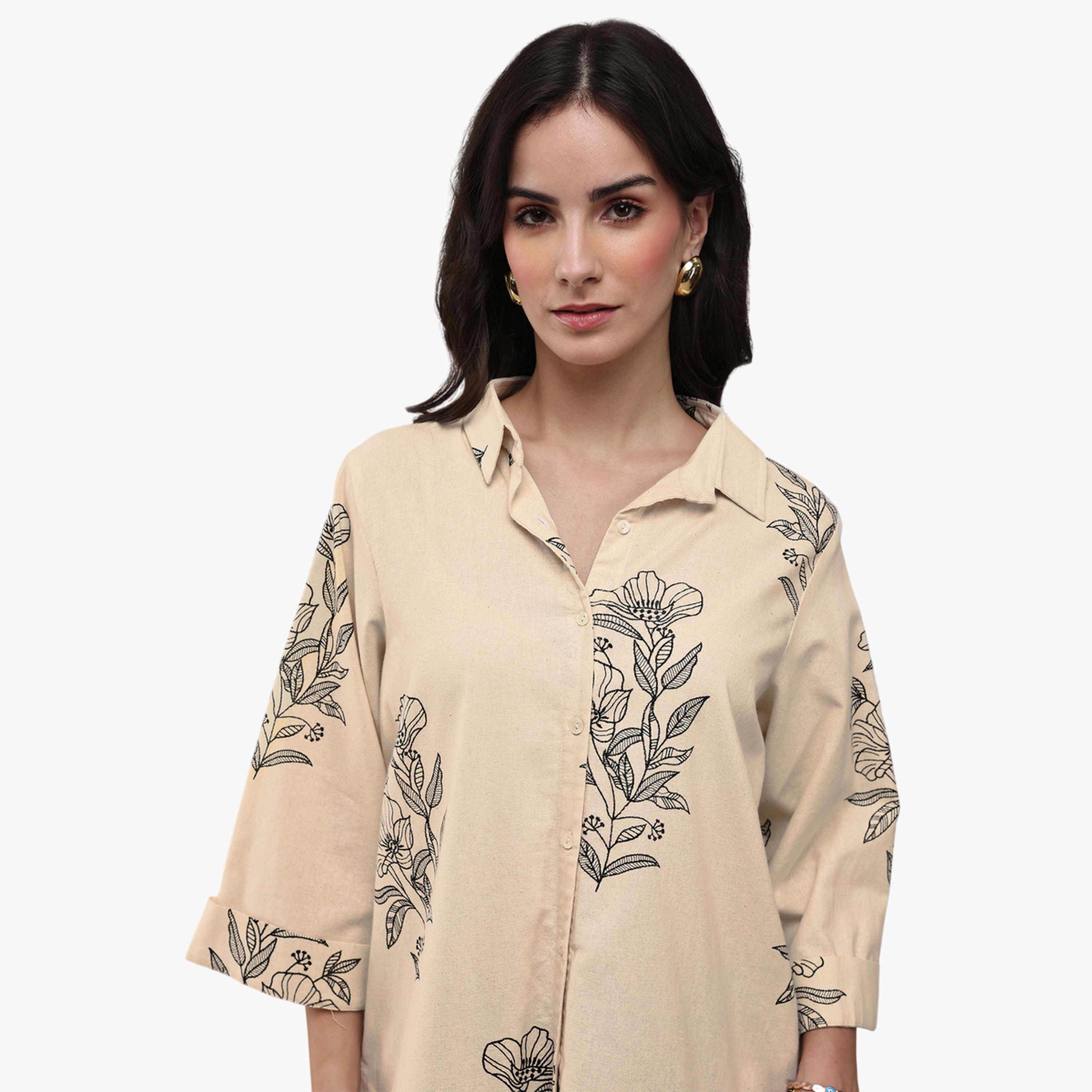 Libas X Styli Off White Printed Cotton Shirt-women-clothing-shirtsandblouses-shirts-image-3