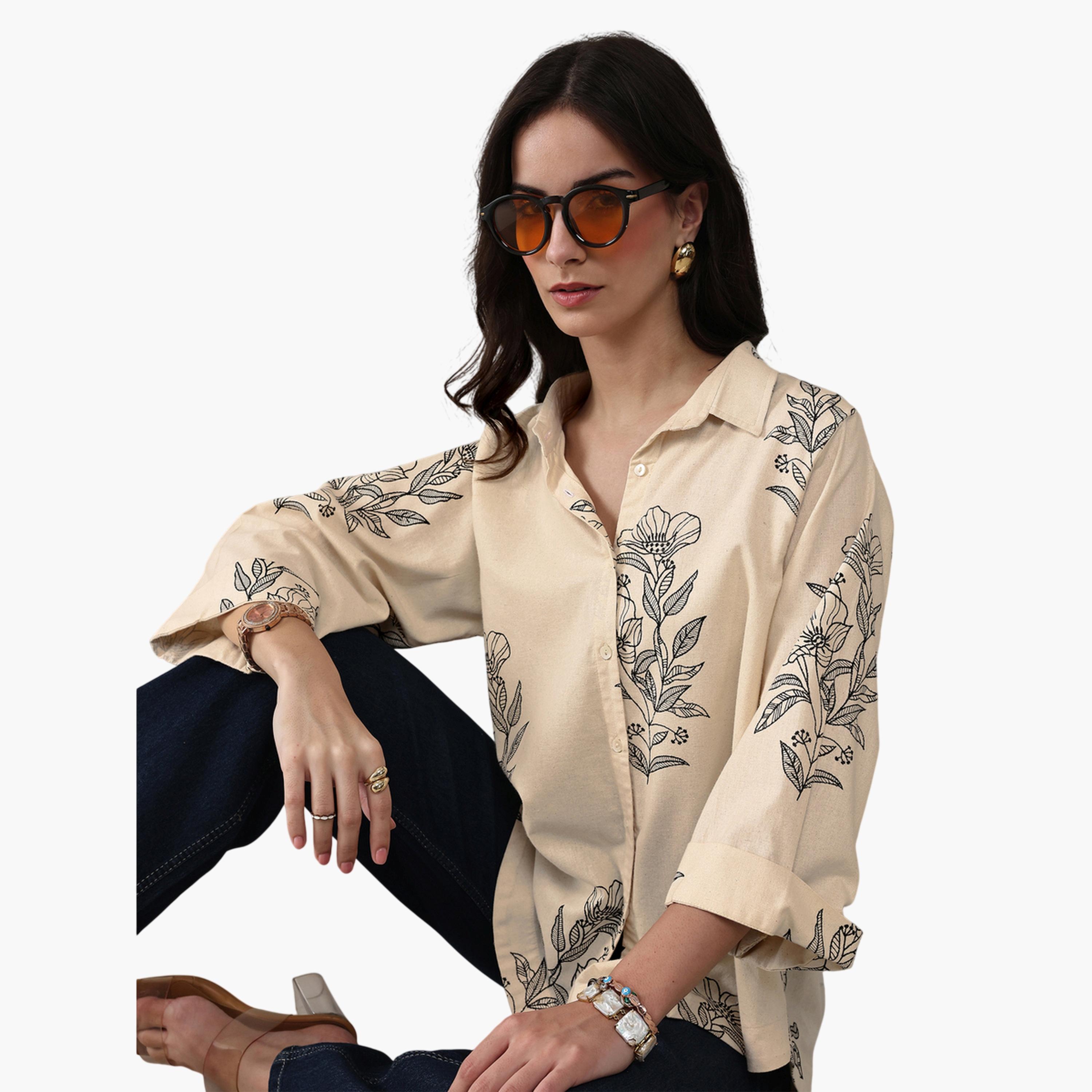 Libas X Styli Off White Printed Cotton Shirt-women-clothing-shirtsandblouses-shirts-image-4