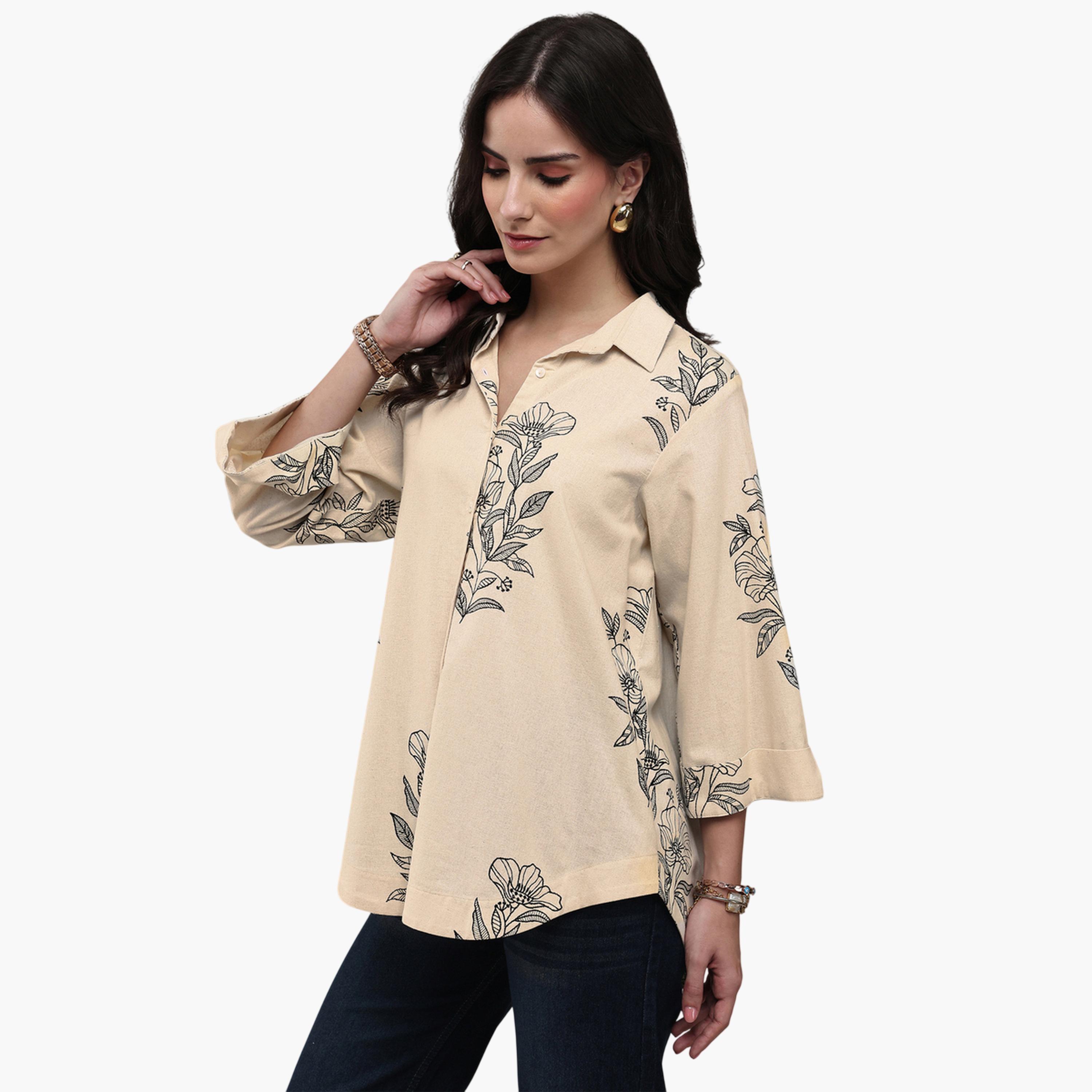 Libas X Styli Off White Printed Cotton Shirt-women-clothing-shirtsandblouses-shirts-image-5