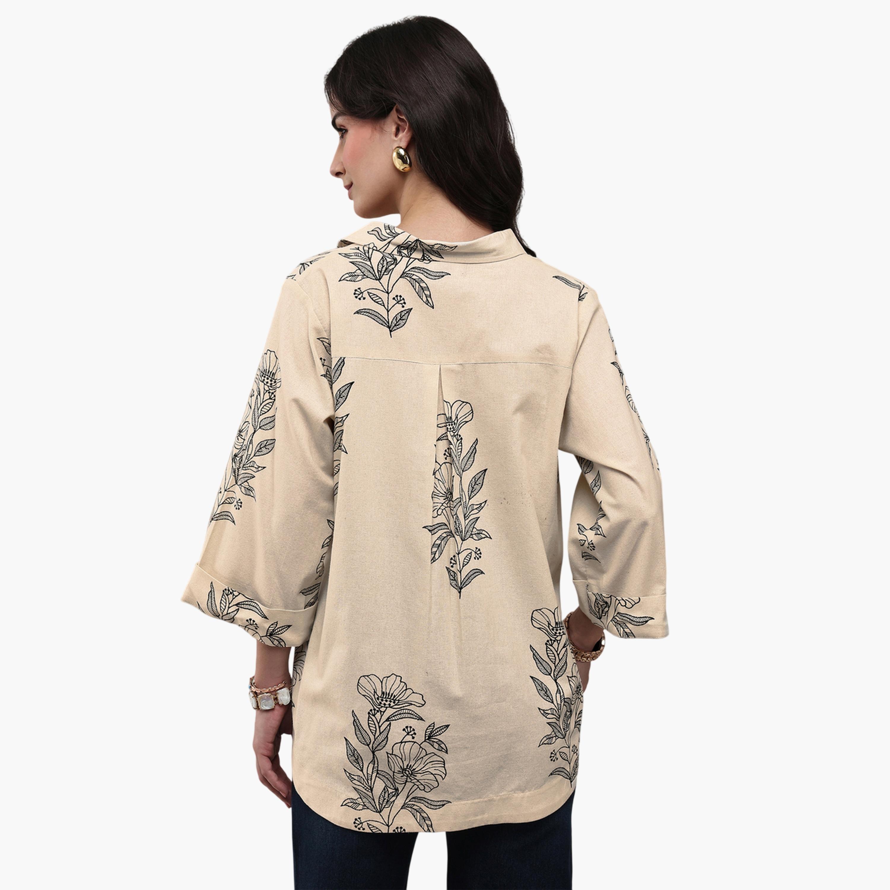 Libas X Styli Off White Printed Cotton Shirt-women-clothing-shirtsandblouses-shirts-image-6