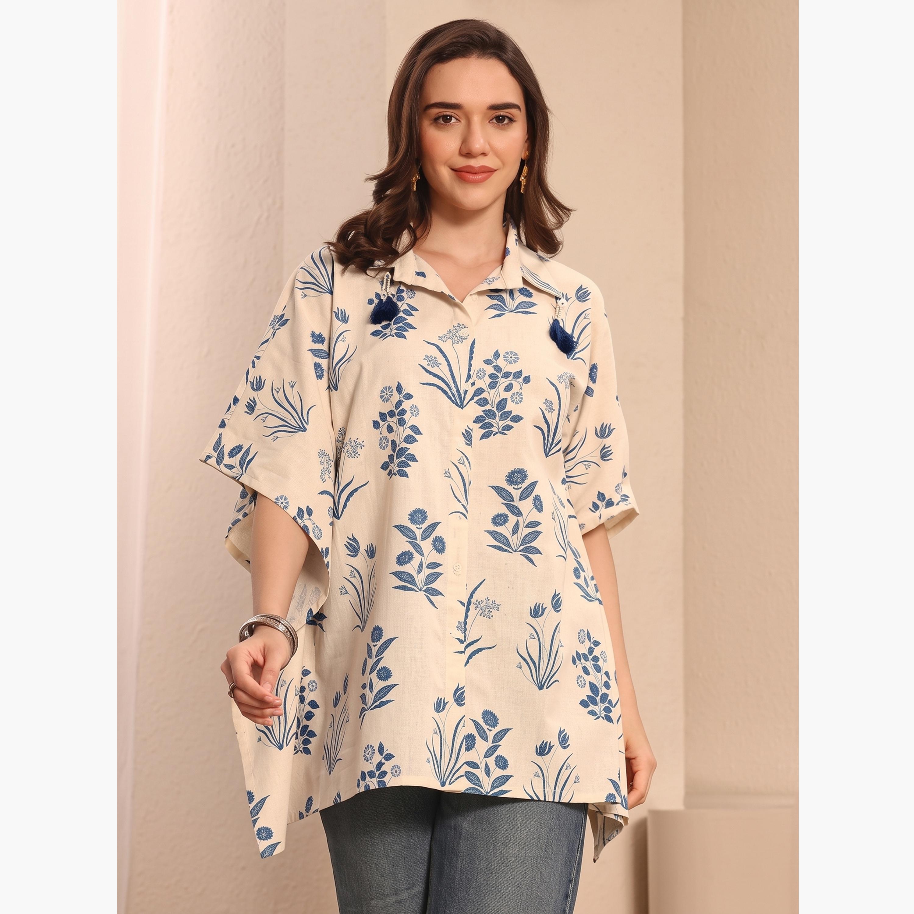 Libas X Styli Off White Floral Cotton Shirt-women-clothing-shirtsandblouses-blouses-image-1