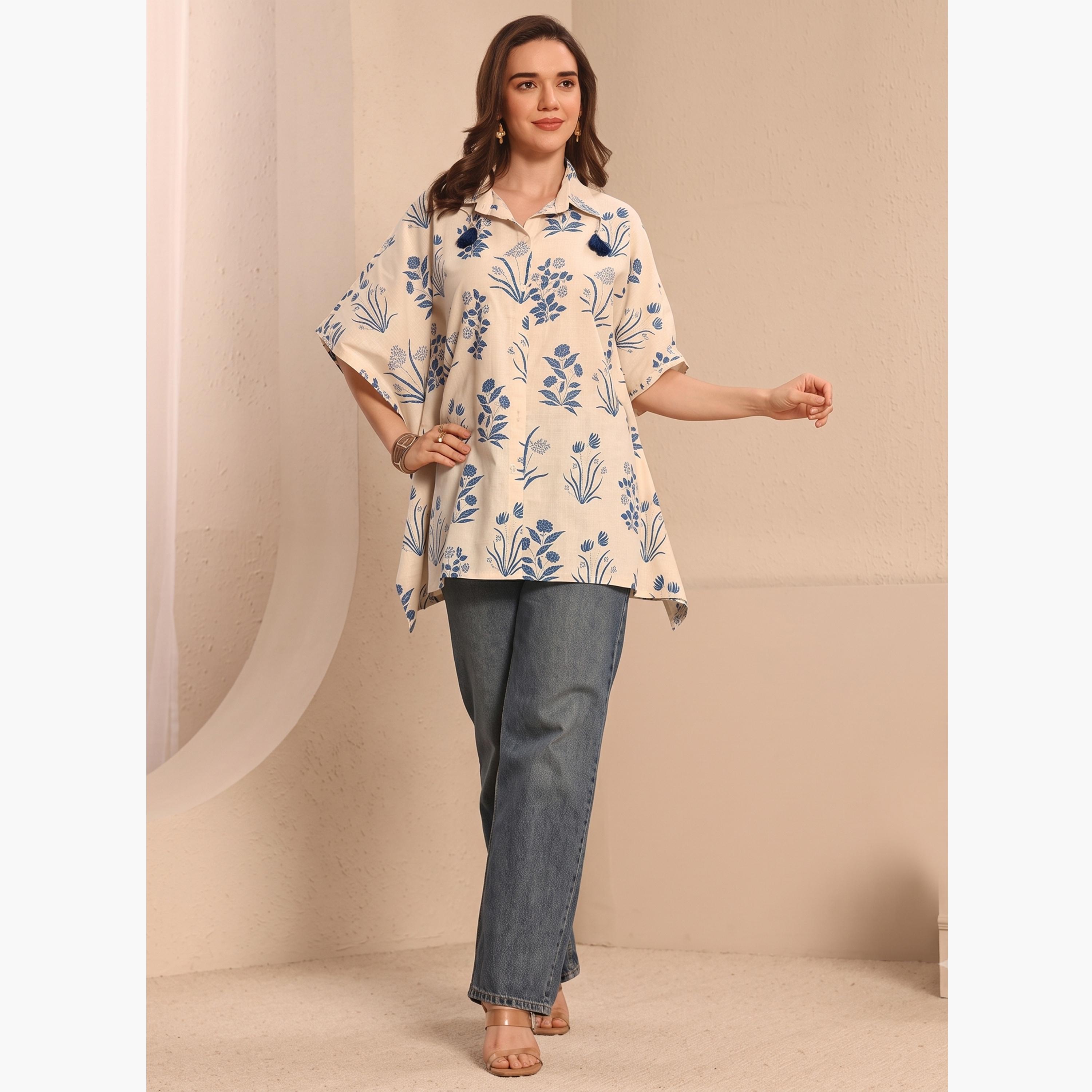 Libas X Styli Off White Floral Cotton Shirt-women-clothing-shirtsandblouses-blouses-image-2