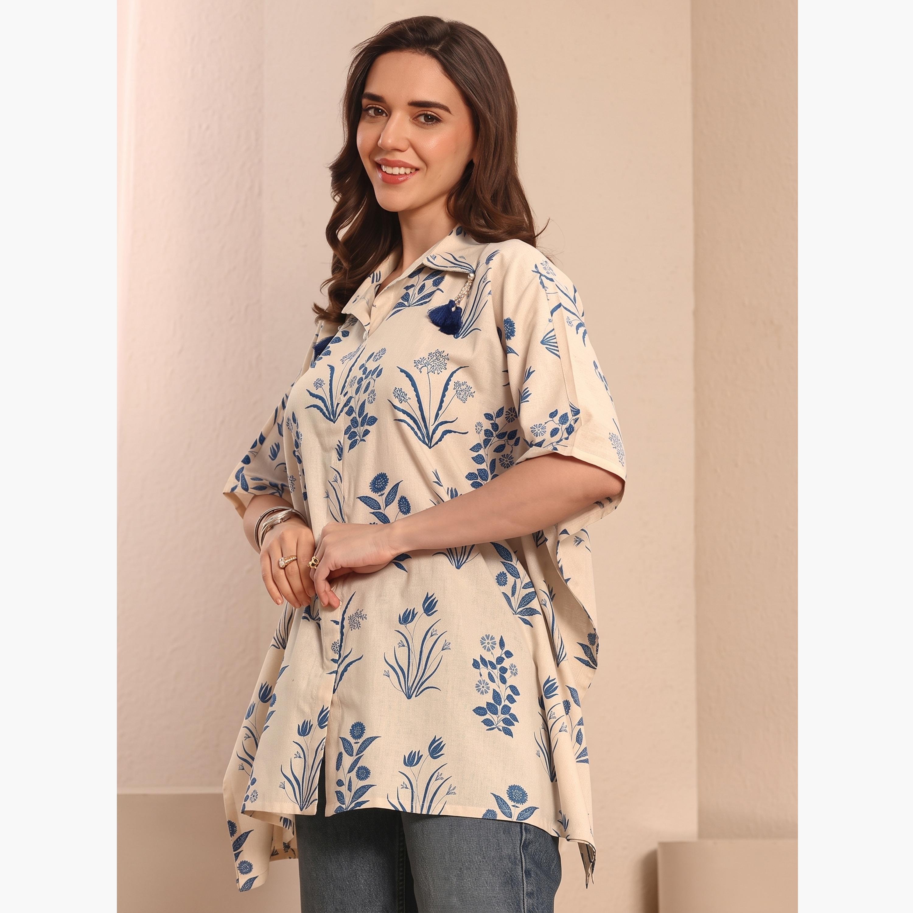 Libas X Styli Off White Floral Cotton Shirt-women-clothing-shirtsandblouses-blouses-image-3