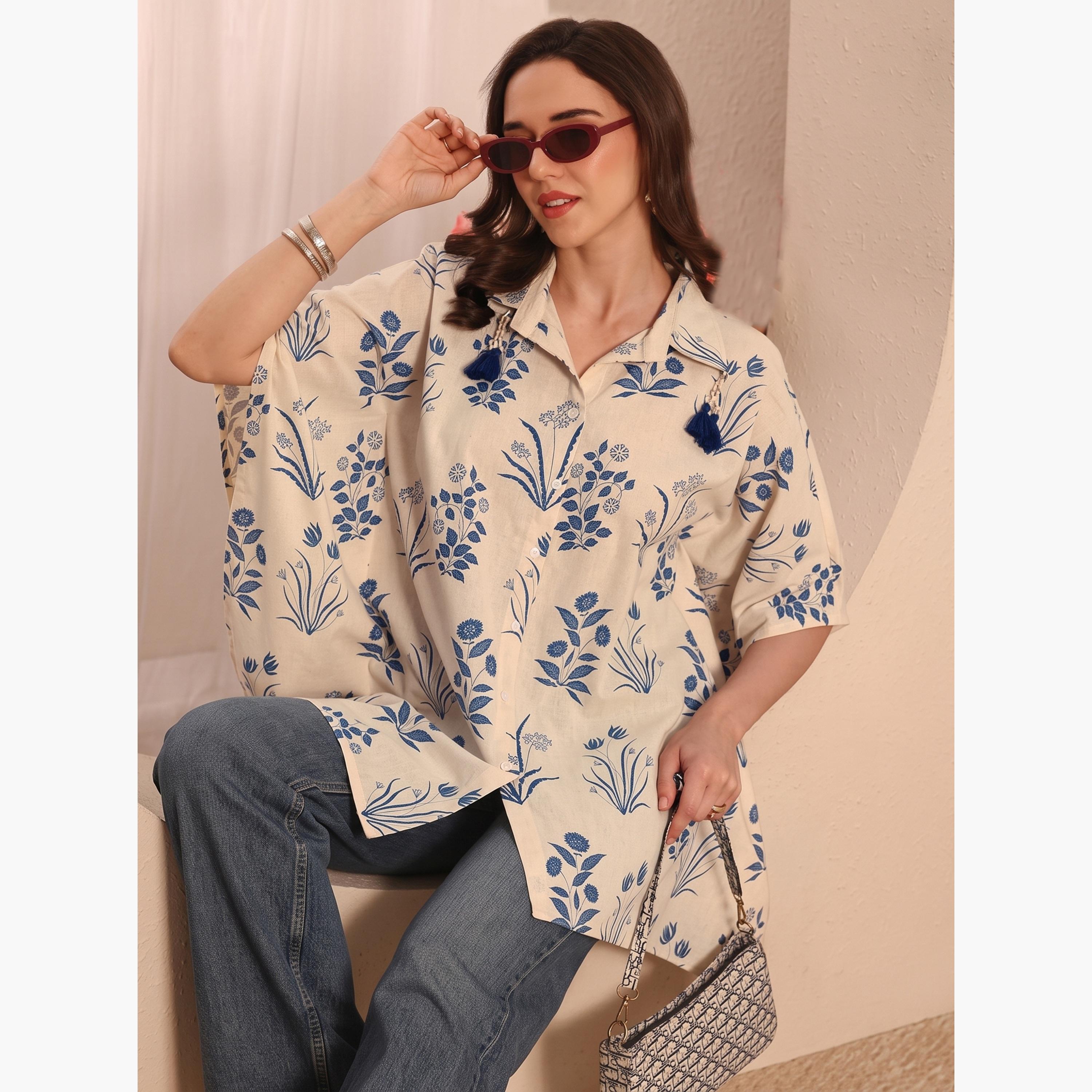 Libas X Styli Off White Floral Cotton Shirt-women-clothing-shirtsandblouses-blouses-image-5