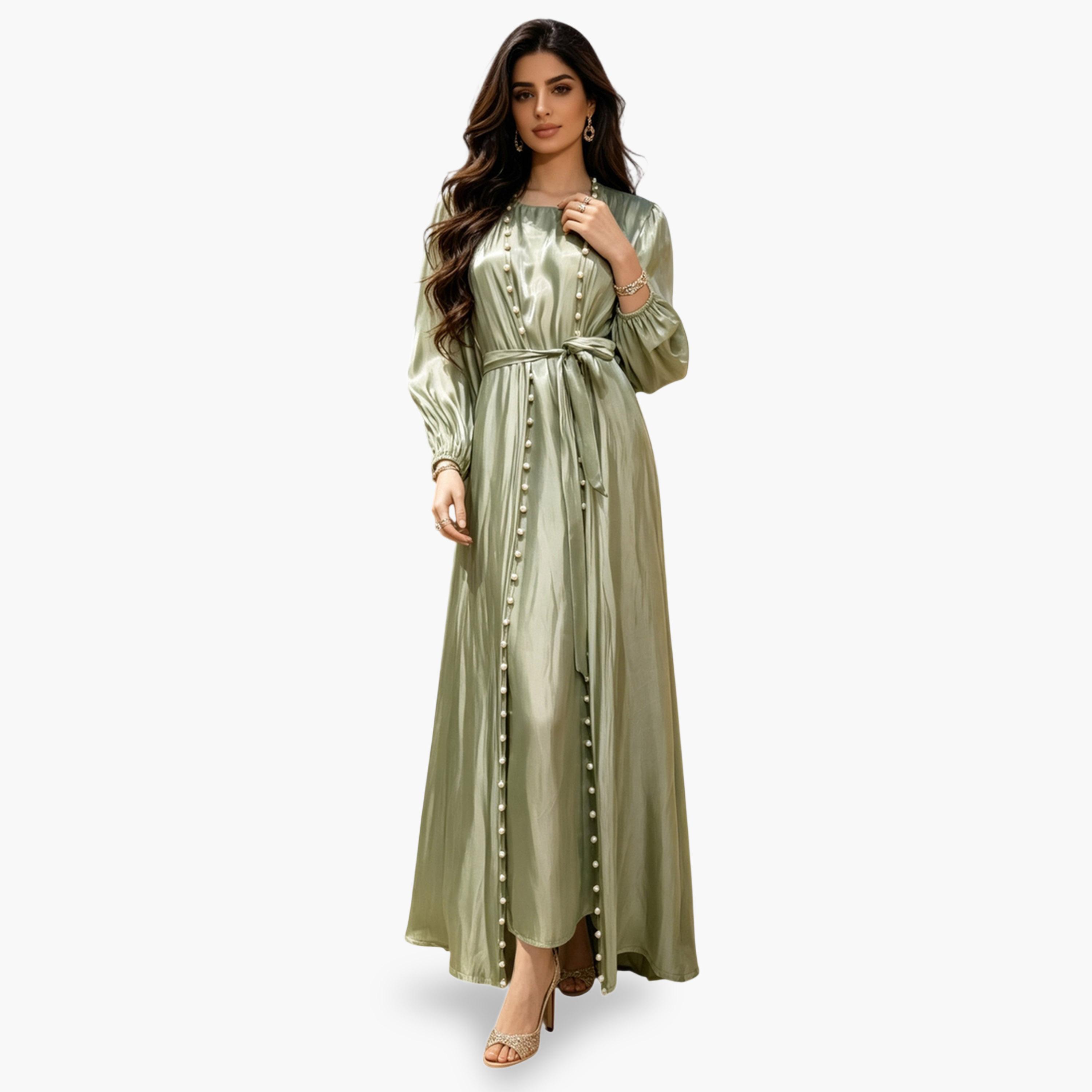 عباية مزينة باللون الأخضر-women-arabicclothing-abayas-image-1