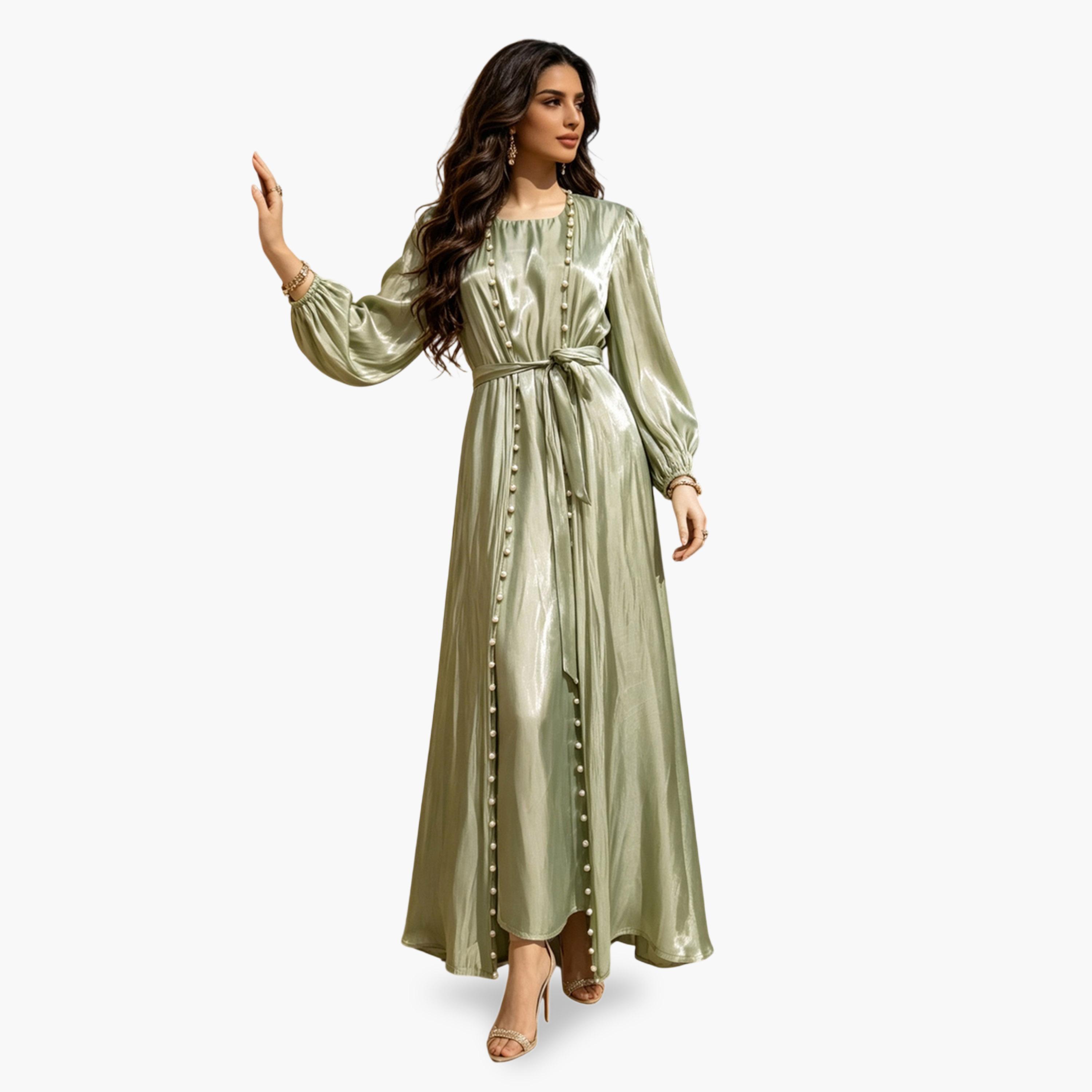 عباية مزينة باللون الأخضر-women-arabicclothing-abayas-image-2