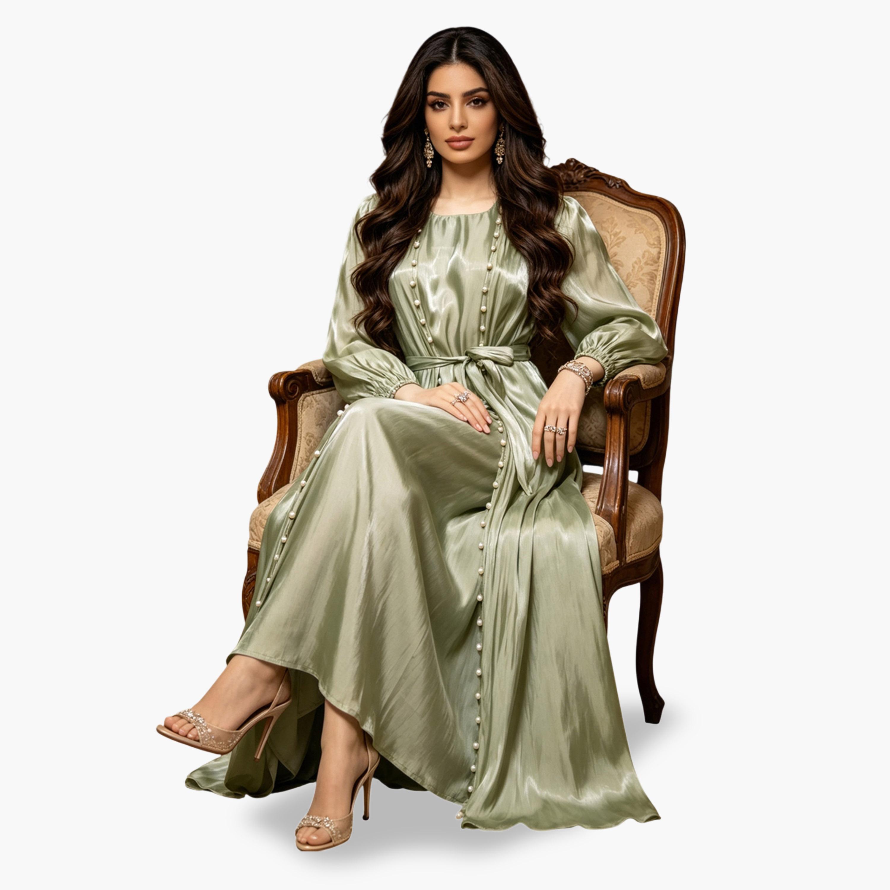 عباية مزينة باللون الأخضر-women-arabicclothing-abayas-image-3