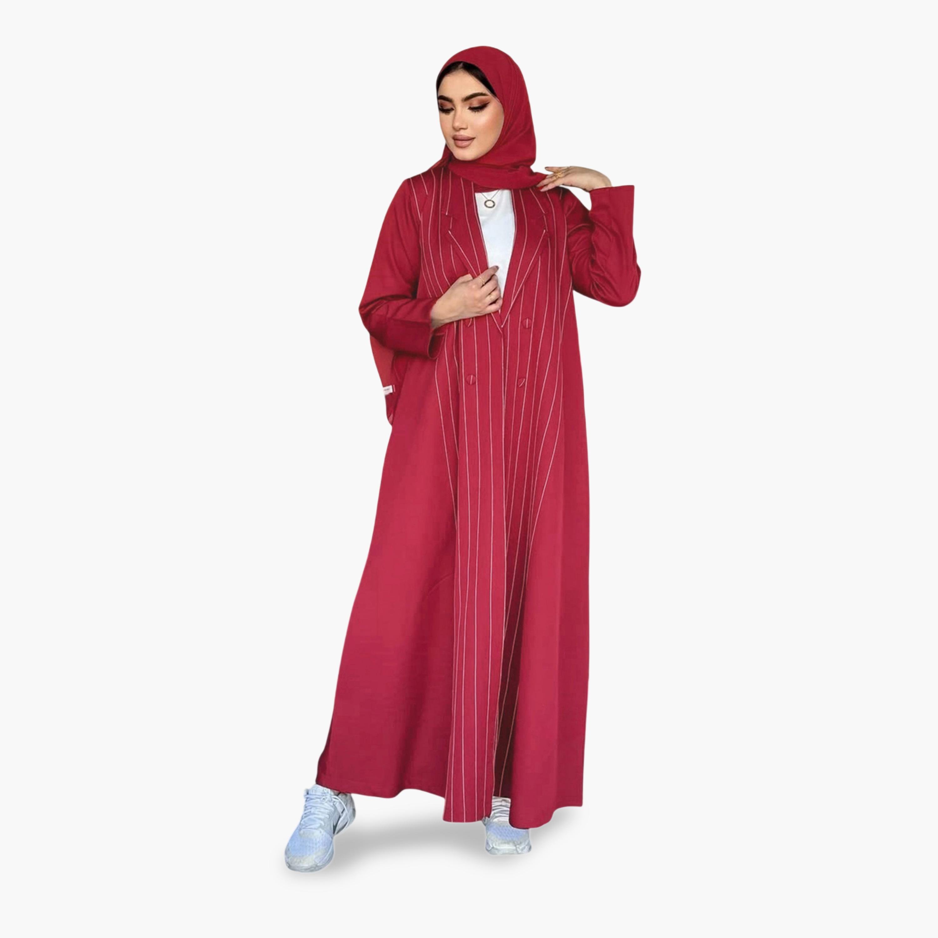 Take Two Maroon Striped Abaya-women-arabicclothing-abayas-image-1