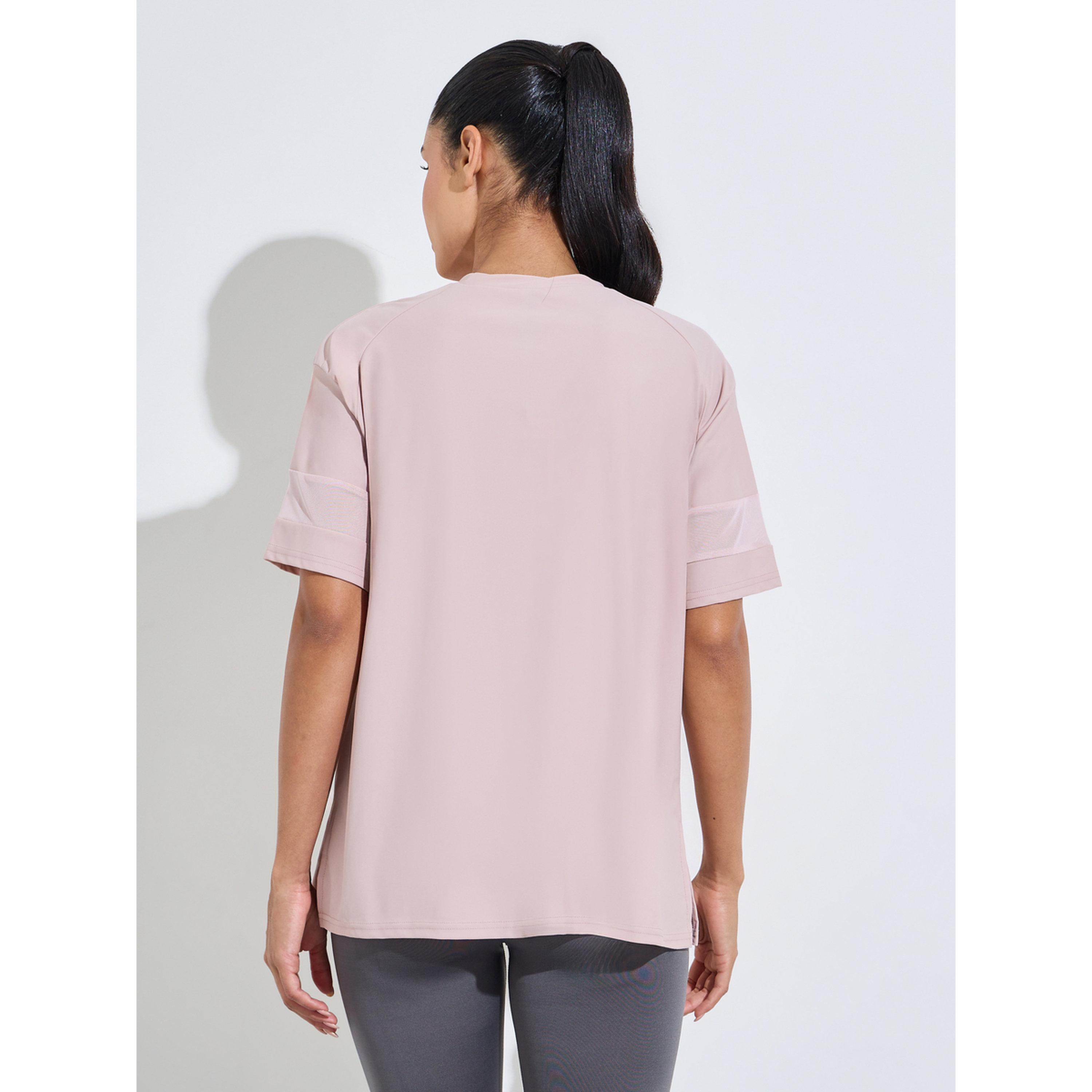 Styli Pink Solid Mesh Insert Sleeves Side Slit Active T-Shirt-sports-women-clothing-tshirtsandvests-image-3