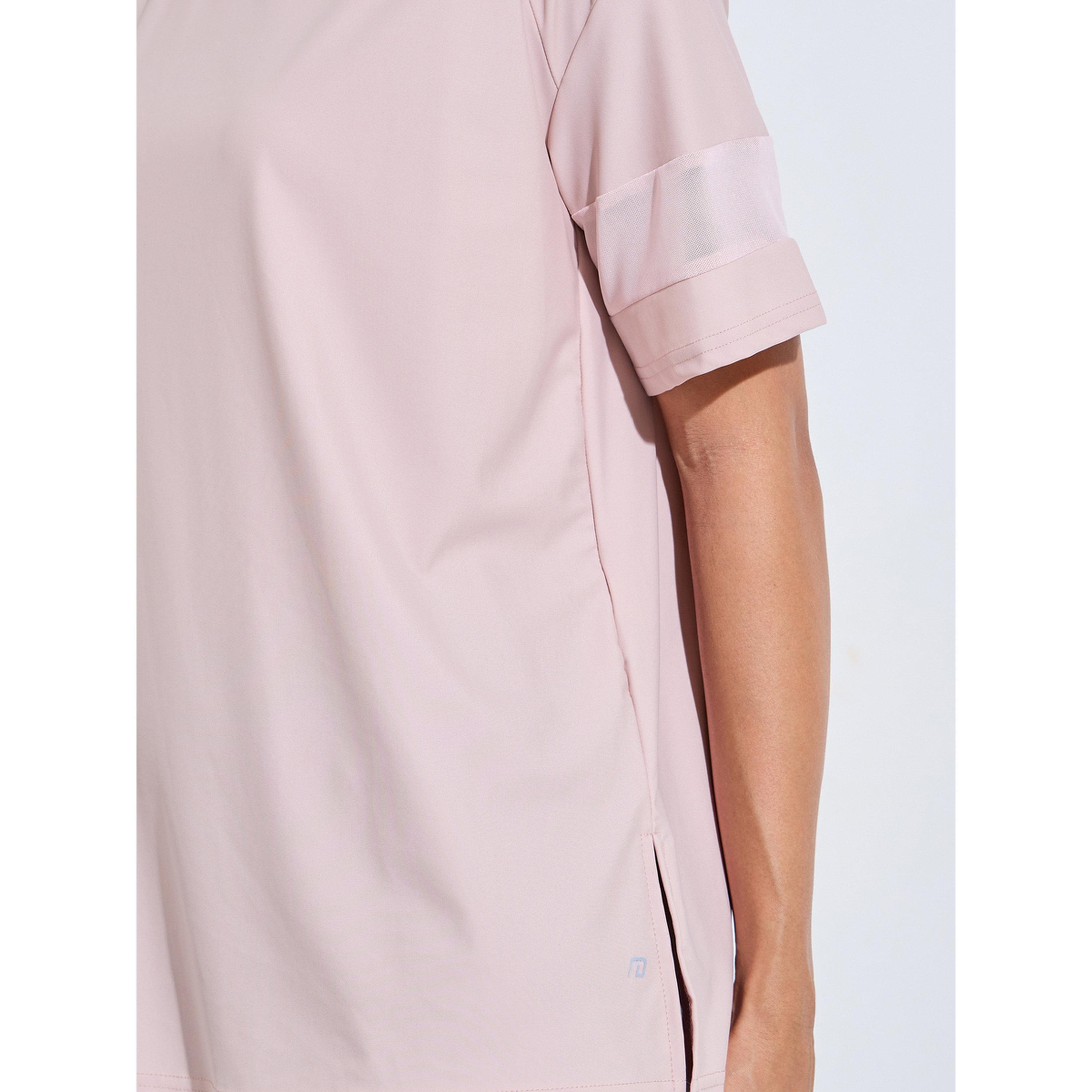 Styli Pink Solid Mesh Insert Sleeves Side Slit Active T-Shirt-sports-women-clothing-tshirtsandvests-image-4