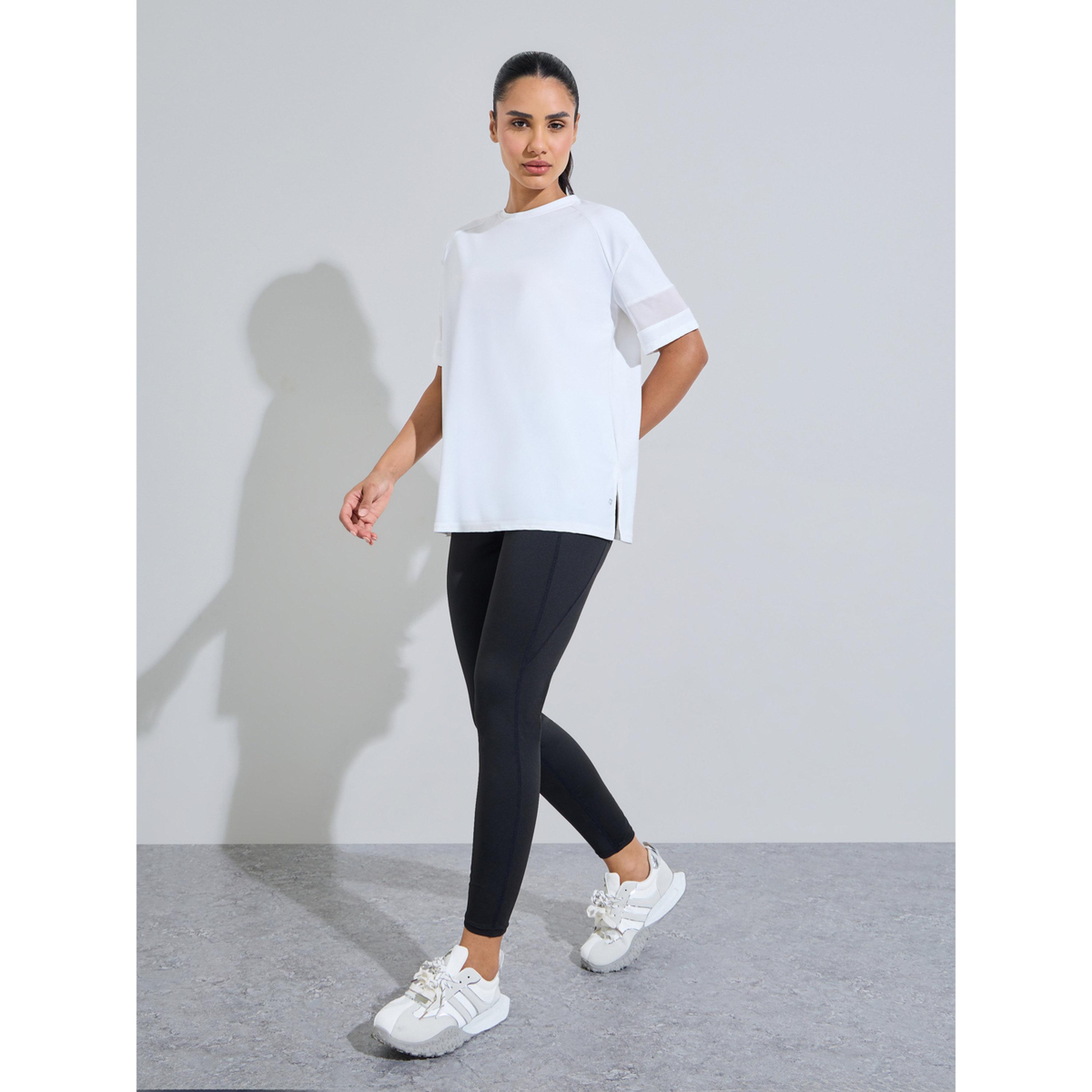Styli White Solid Mesh Insert Sleeves Side Slit Active T-Shirt-sports-women-clothing-tshirtsandvests-image-2