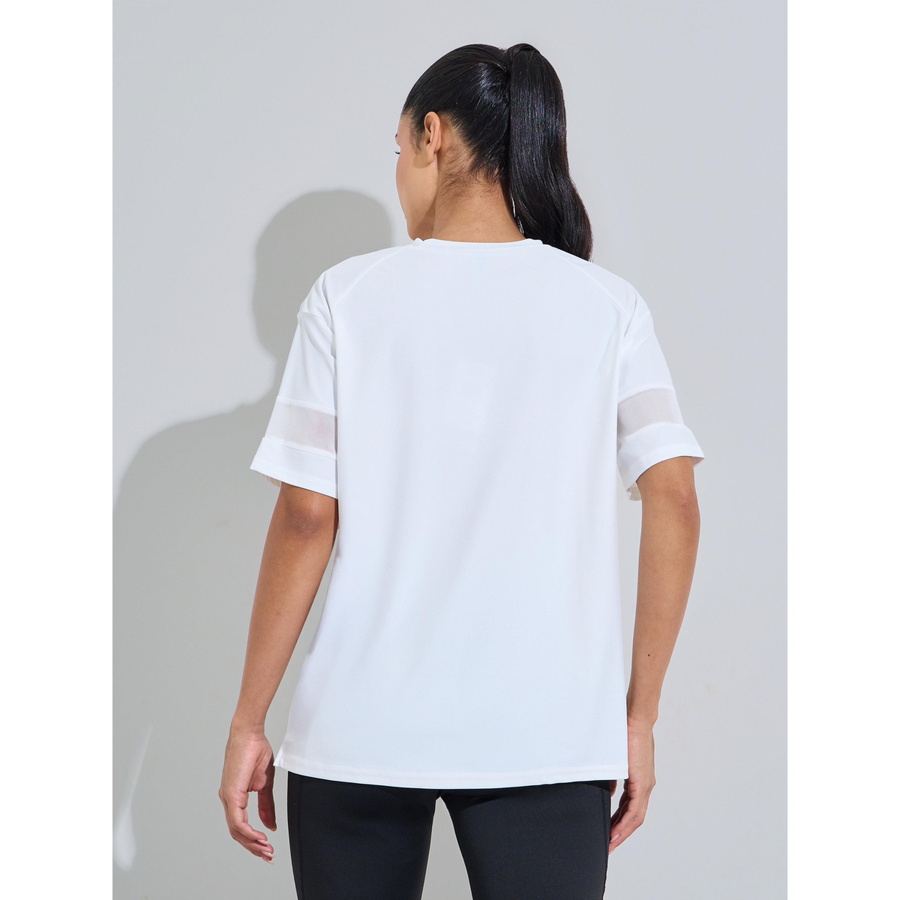Styli White Solid Mesh Insert Sleeves Side Slit Active T-Shirt-sports-women-clothing-tshirtsandvests-image-3