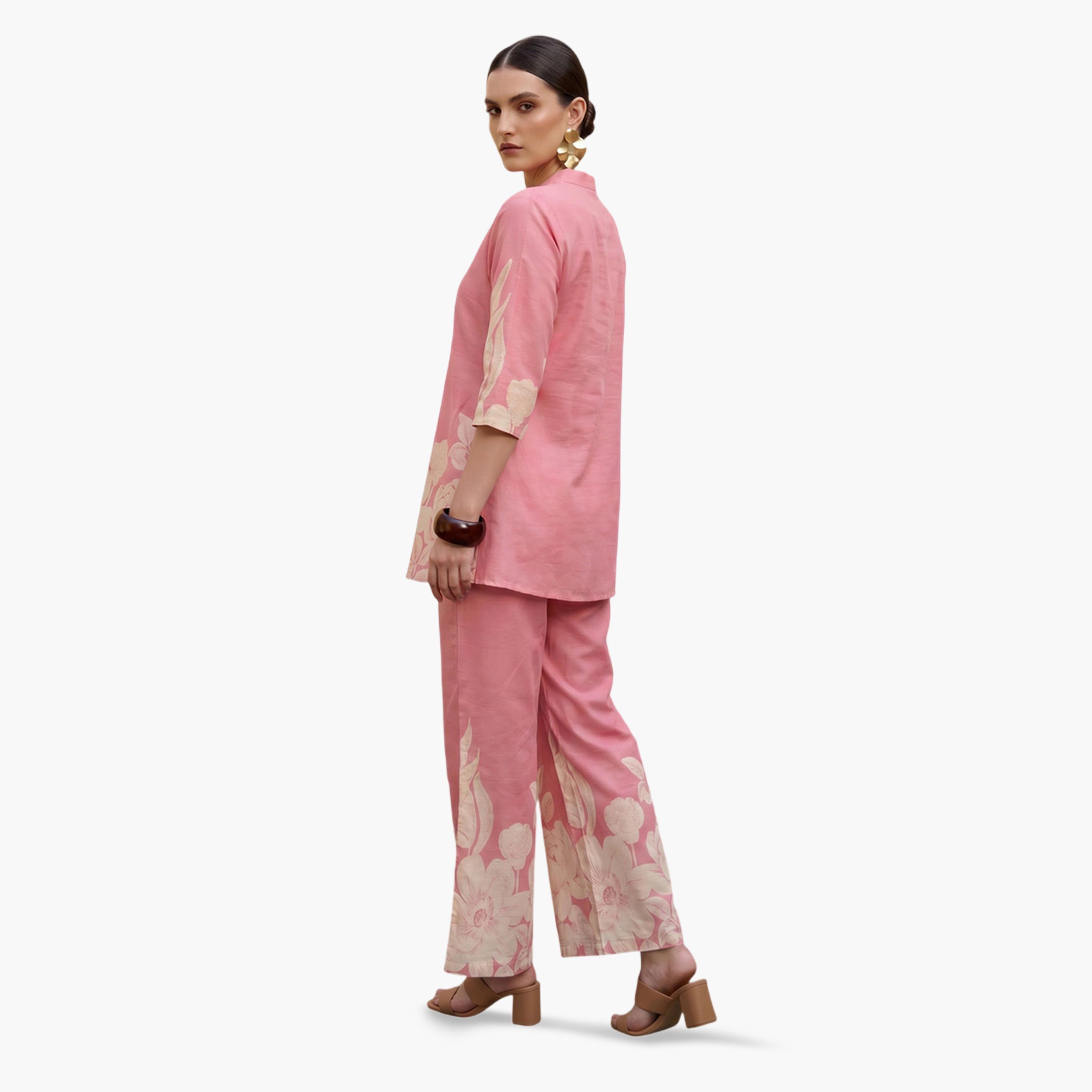 طقم منسق من بنطال وتونيك بطبعة أزهار باللون الوردي-women-clothing-coordsets-image-8