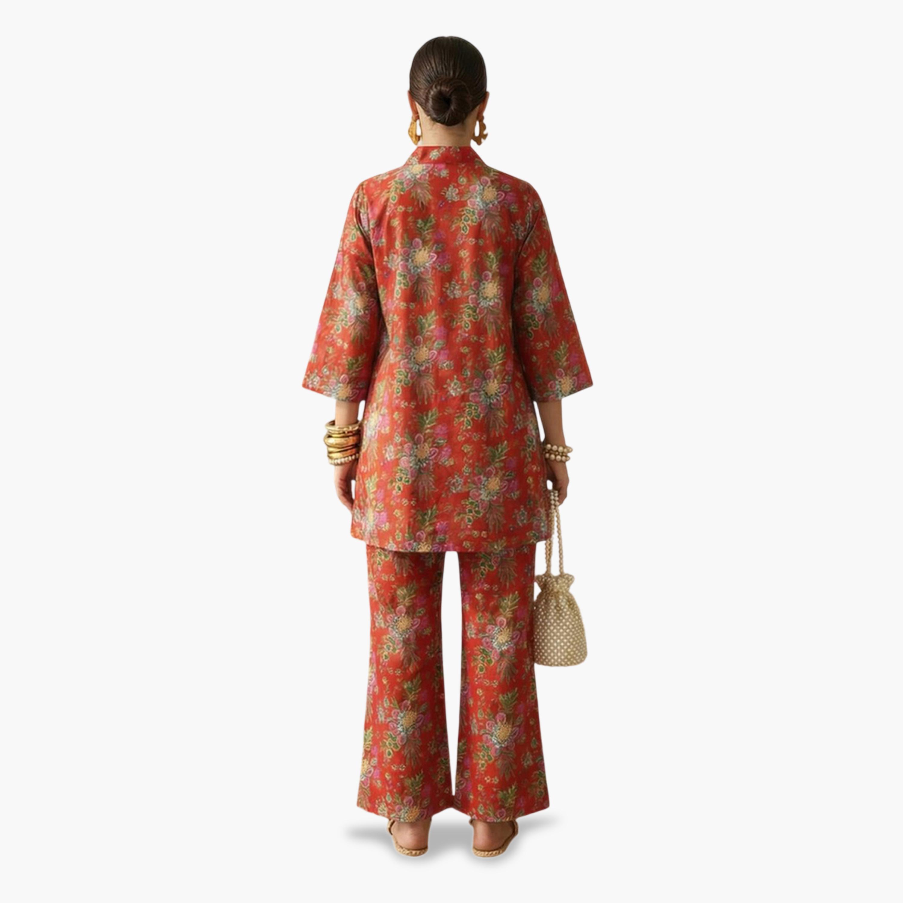 Imana X Styli Multi-Color Floral Print Pleated Details Top and Trousers Co-Ord Set-women-clothing-coordsets-image-2